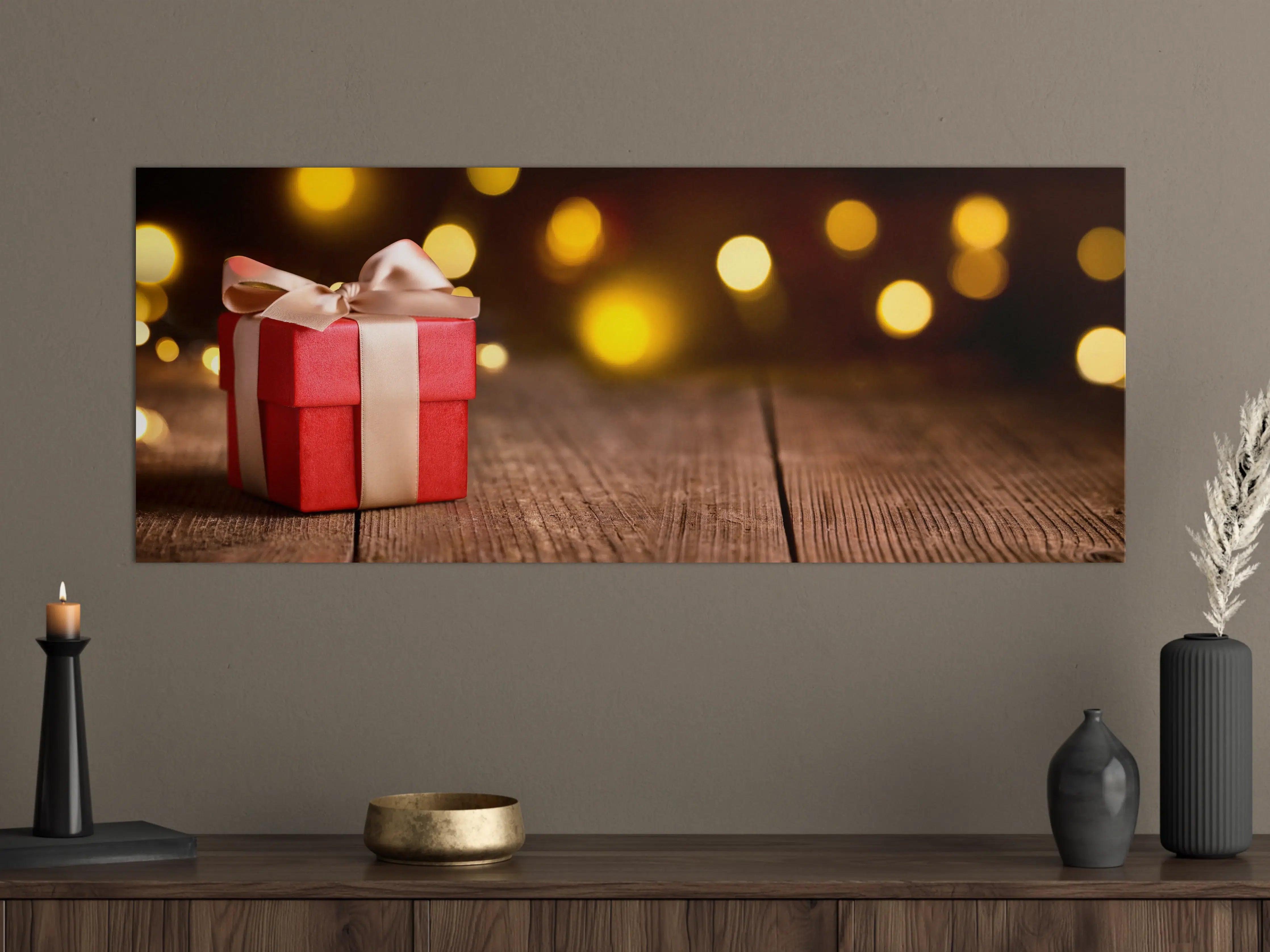 Große Wandbilder - Weihnachtsgeschenk auf festlichem Hintergrund