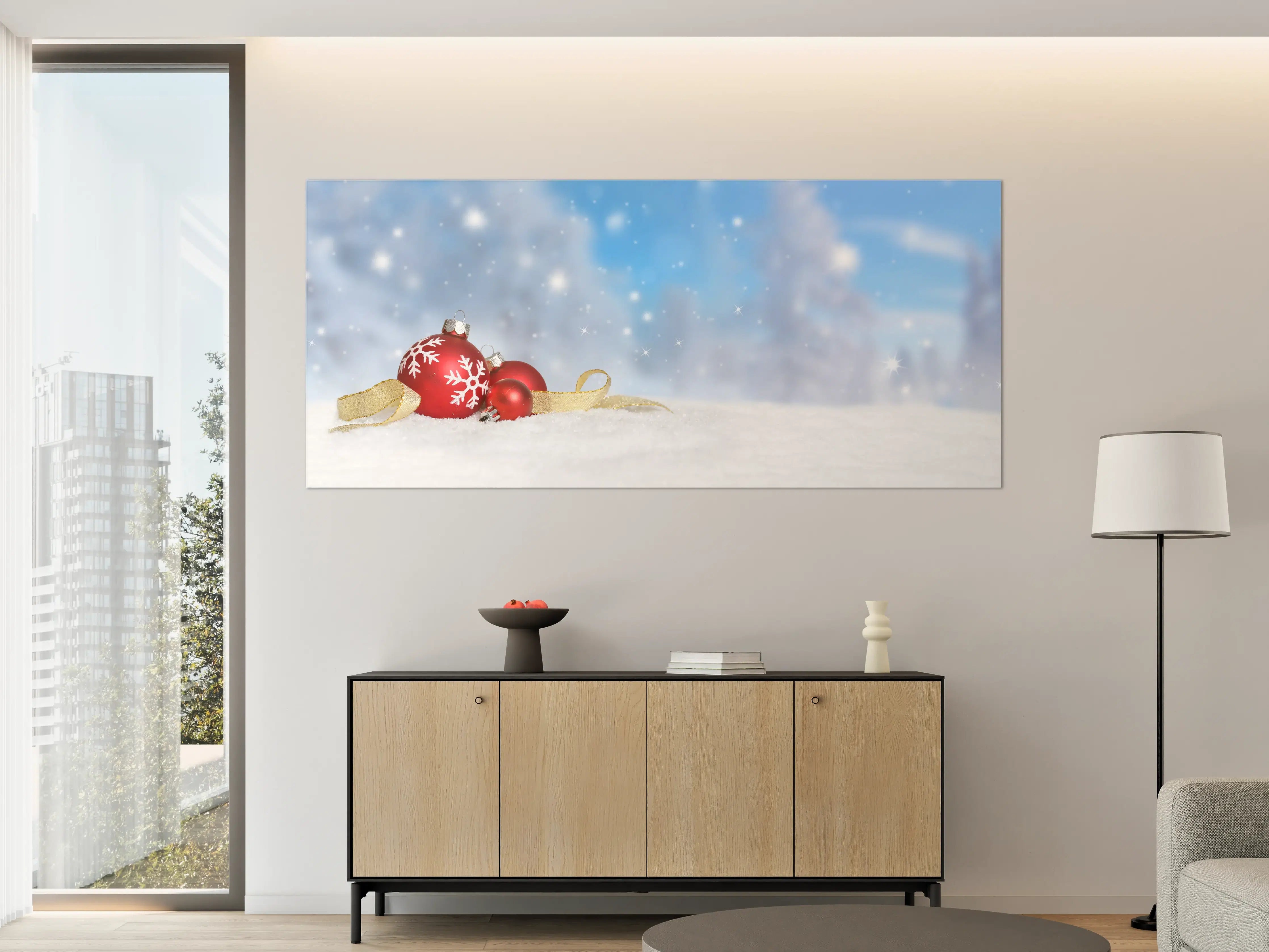 Große Wandbilder - Weihnachtskugeln im Schnee