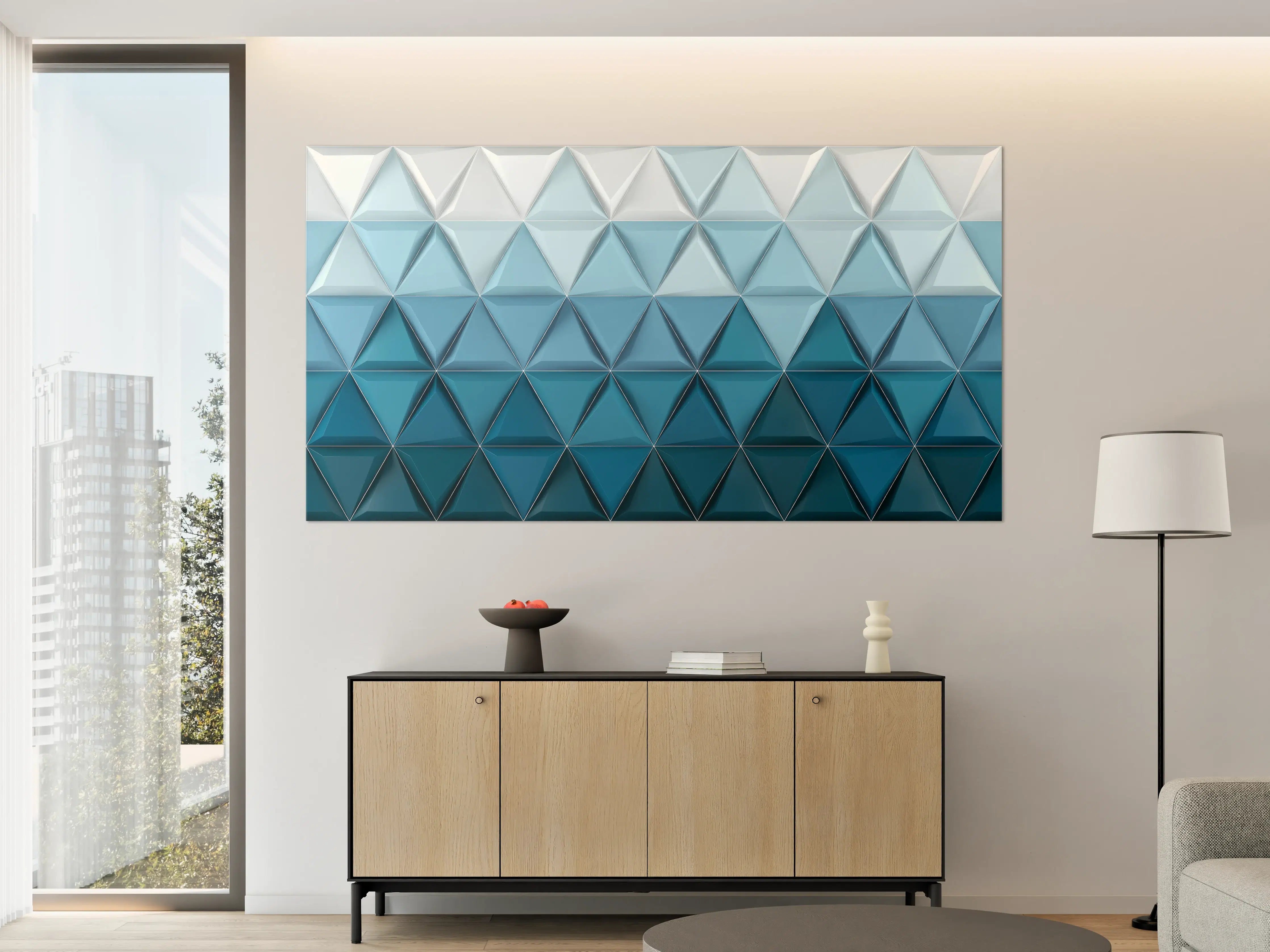 Große Wandbilder - Weiß-Blaue Geometrische Textur