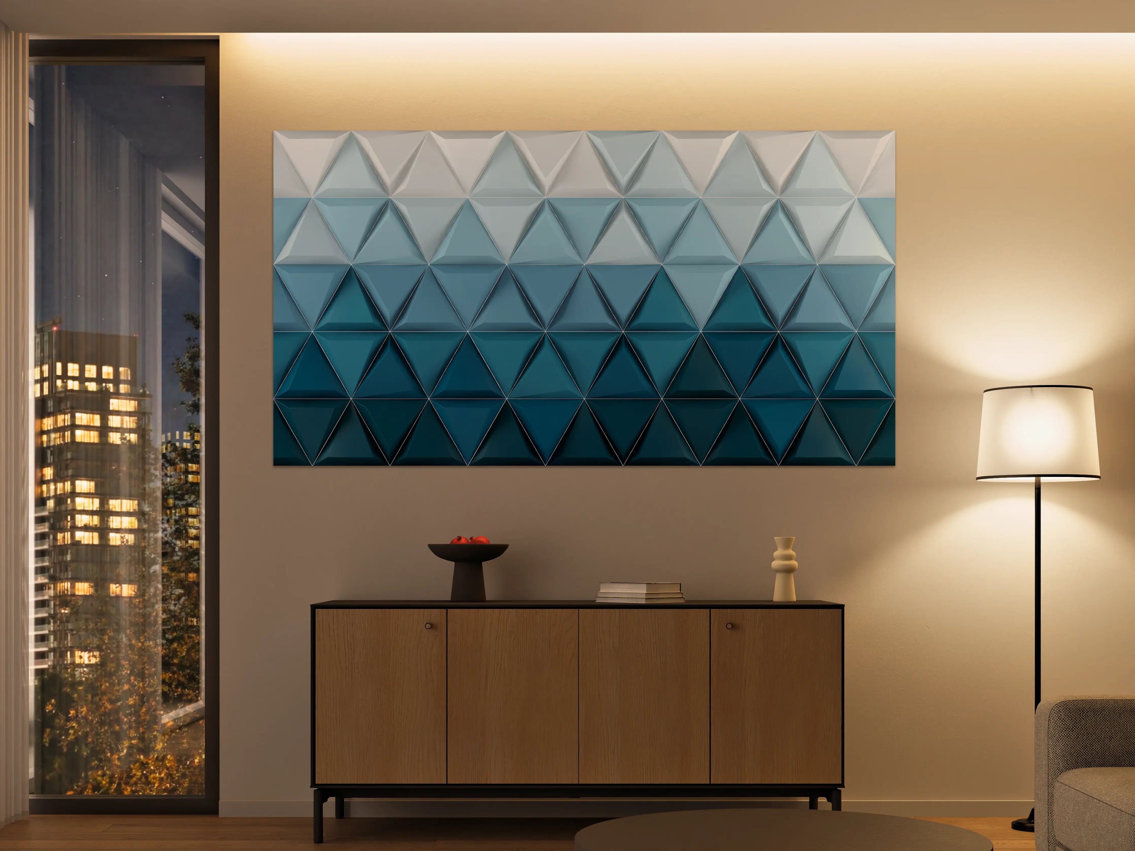 Große Wandbilder - Weiß-Blaue Geometrische Textur