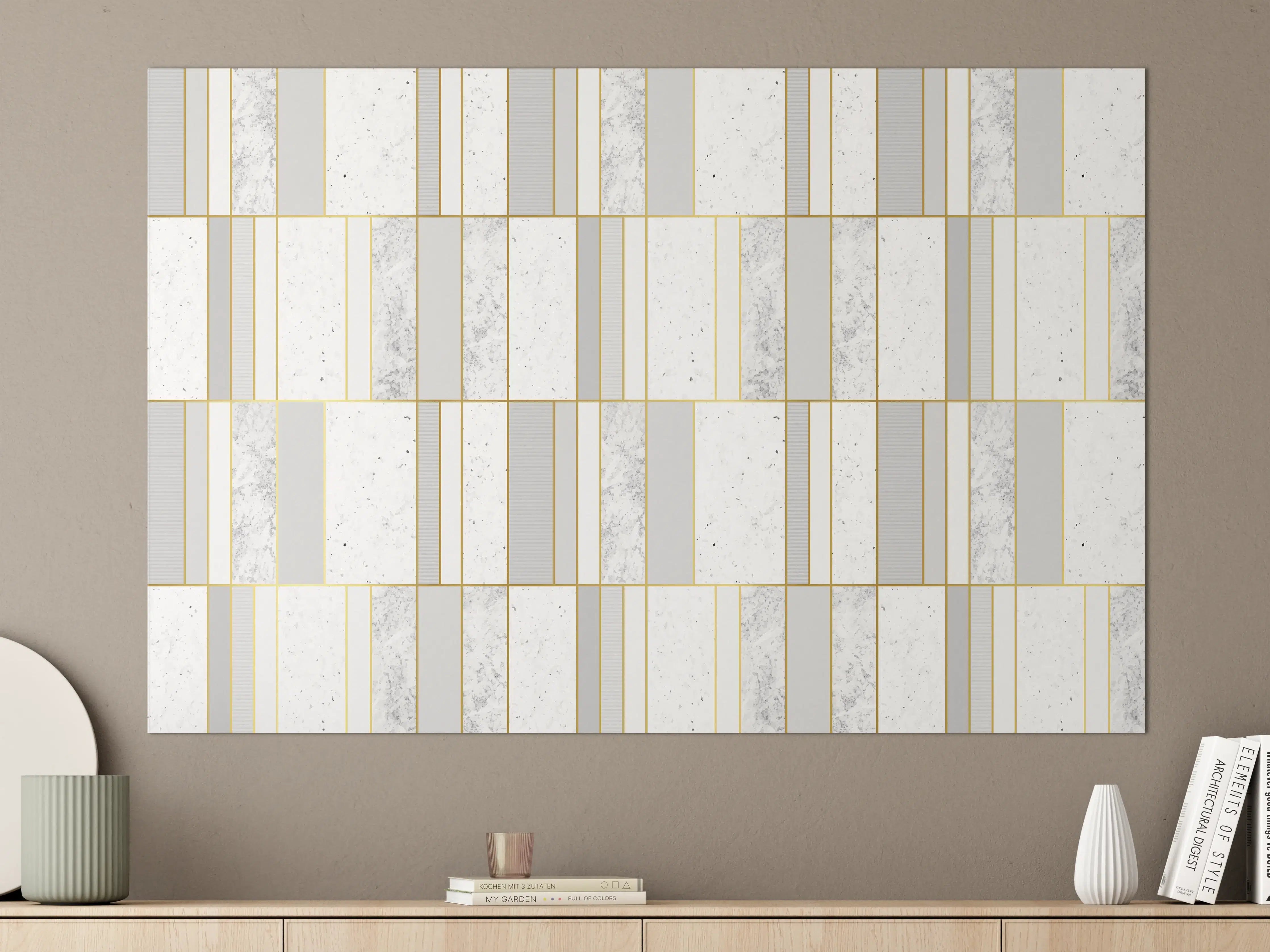 Große Wandbilder - Weiß-Goldene Marmoroptik Fliese