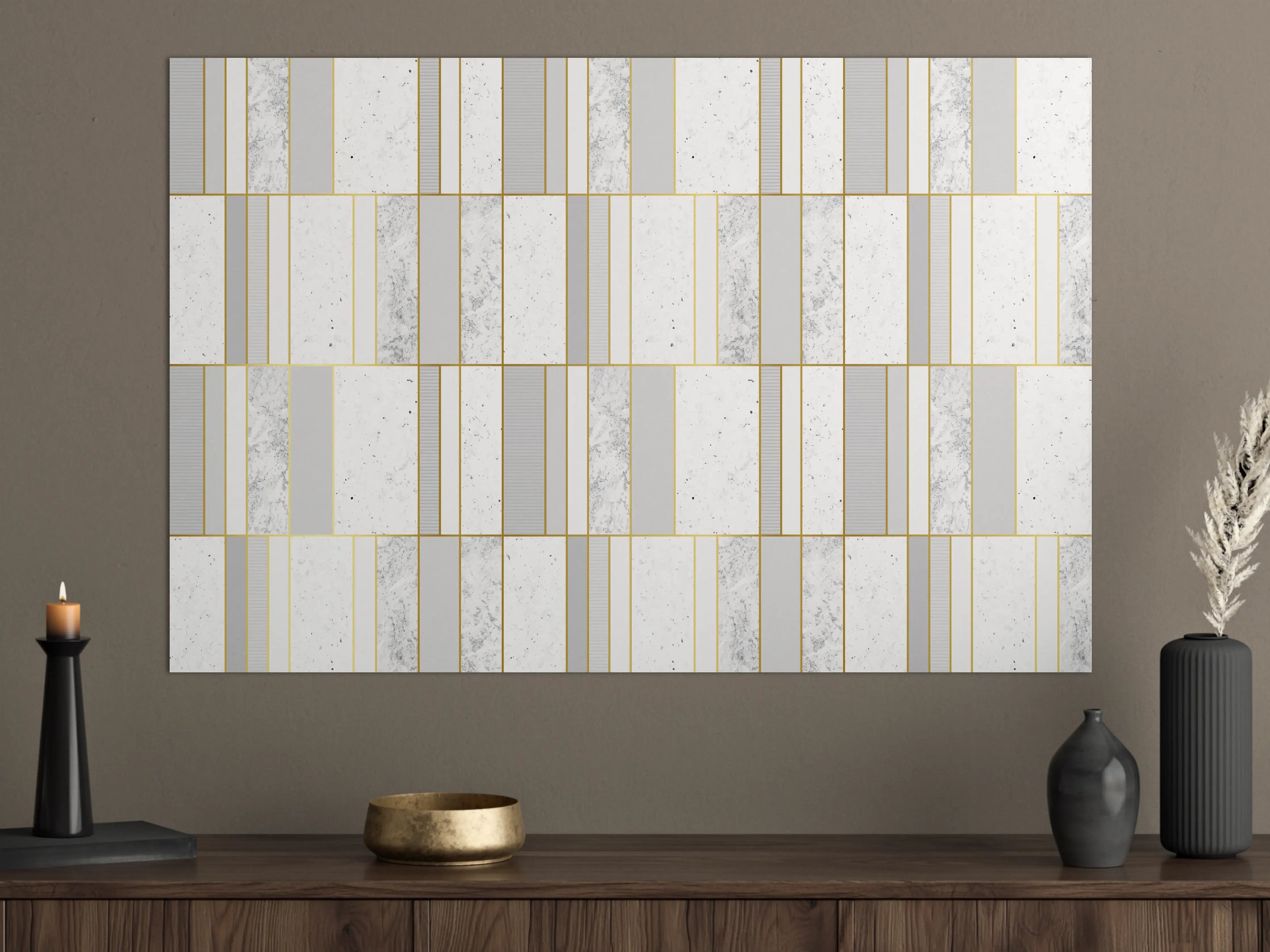 Große Wandbilder - Weiß-Goldene Marmoroptik Fliese