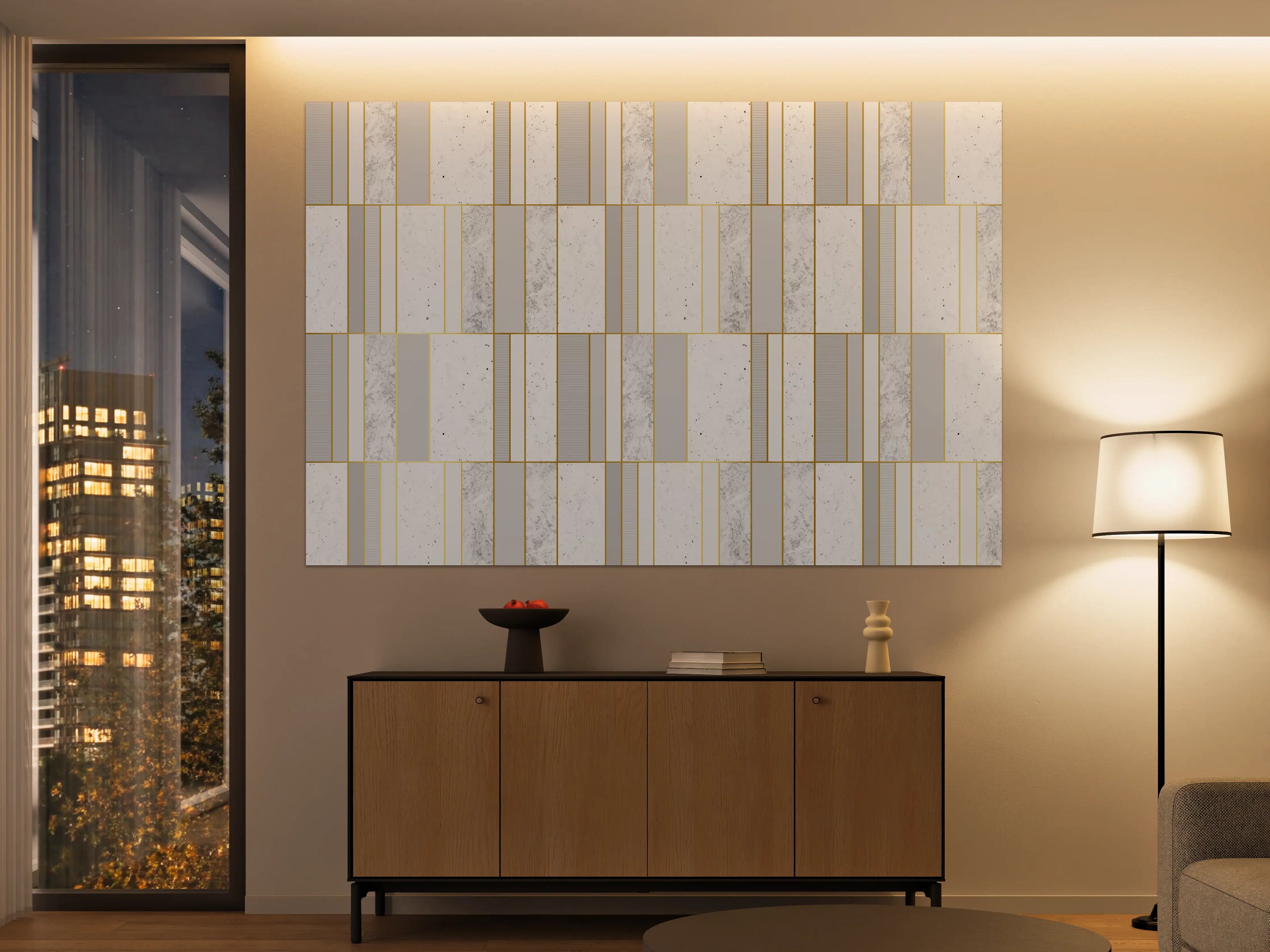Große Wandbilder - Weiß-Goldene Marmoroptik Fliese