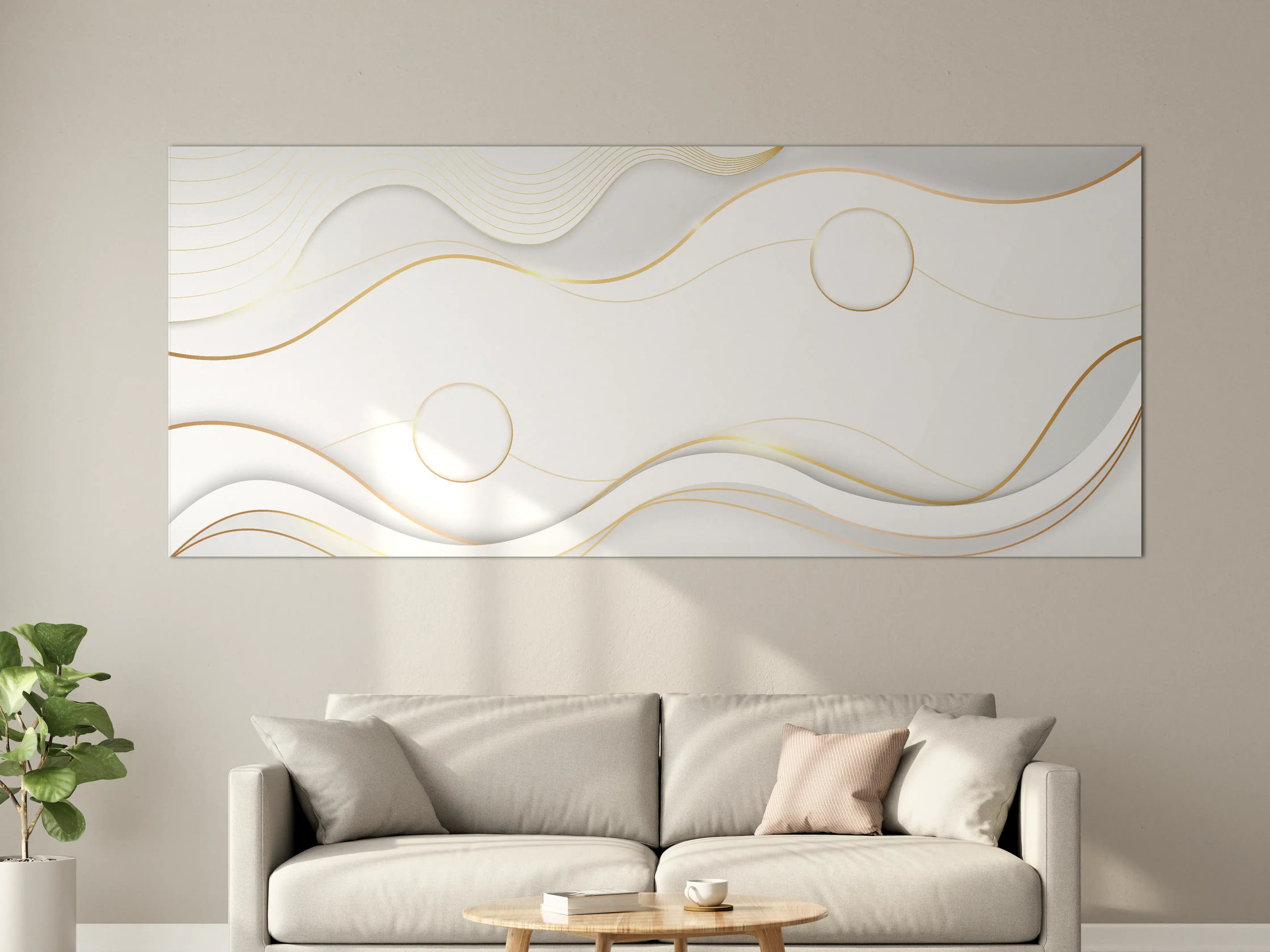 Große Wandbilder - Weiß-Goldene Wellen Grafik