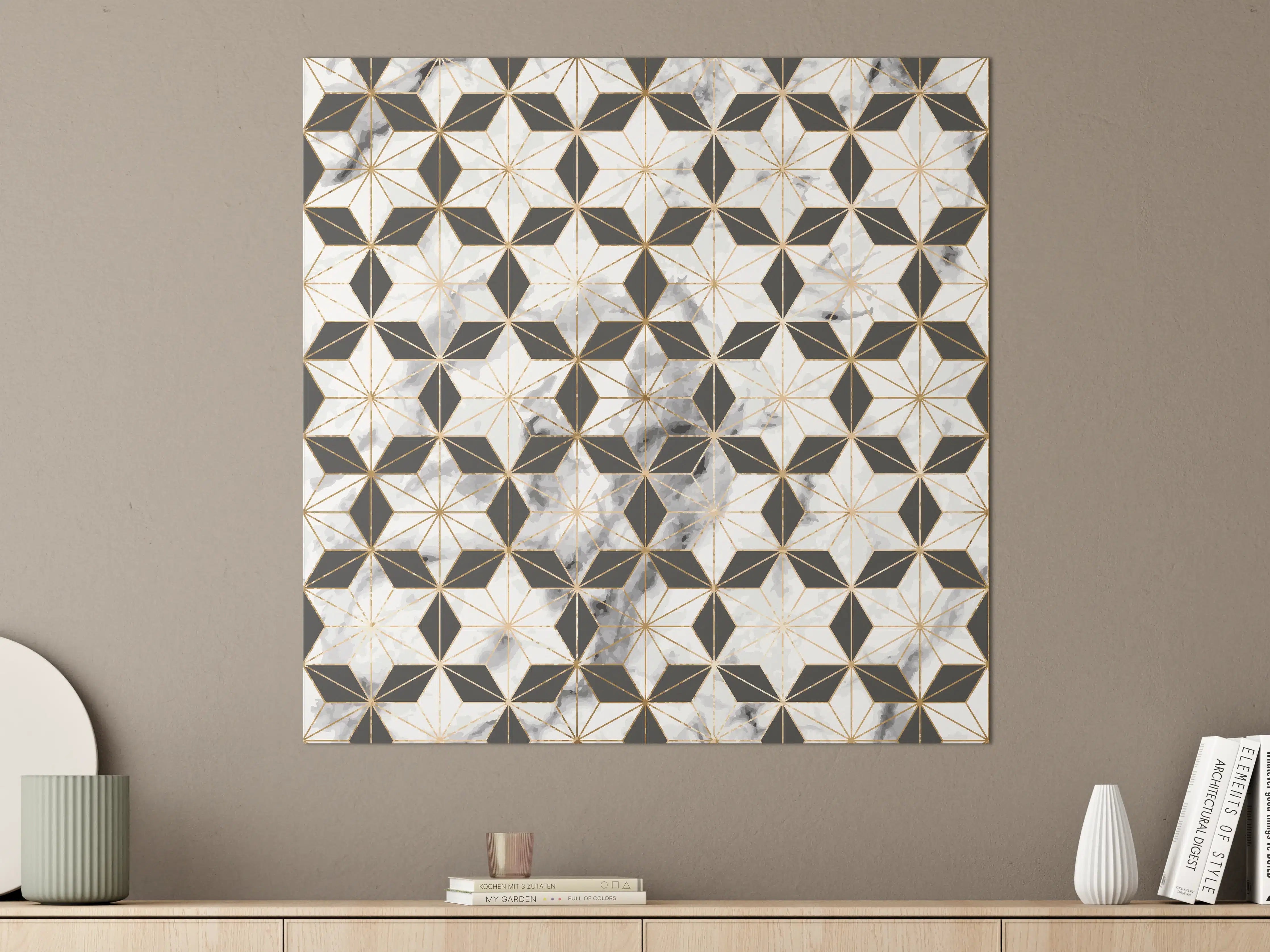 Große Wandbilder - Weiß-Goldenes Musterdesign
