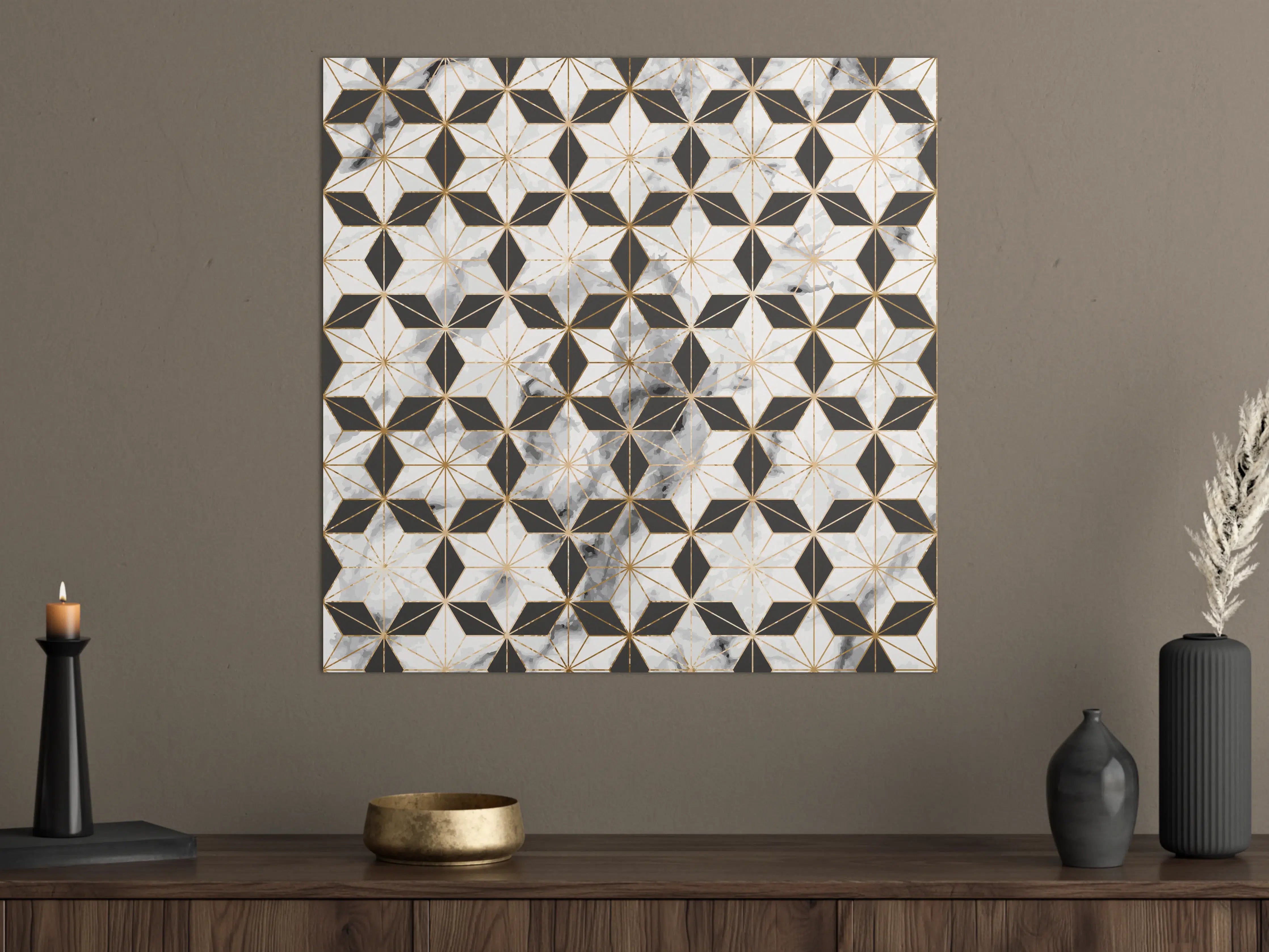 Große Wandbilder - Weiß-Goldenes Musterdesign
