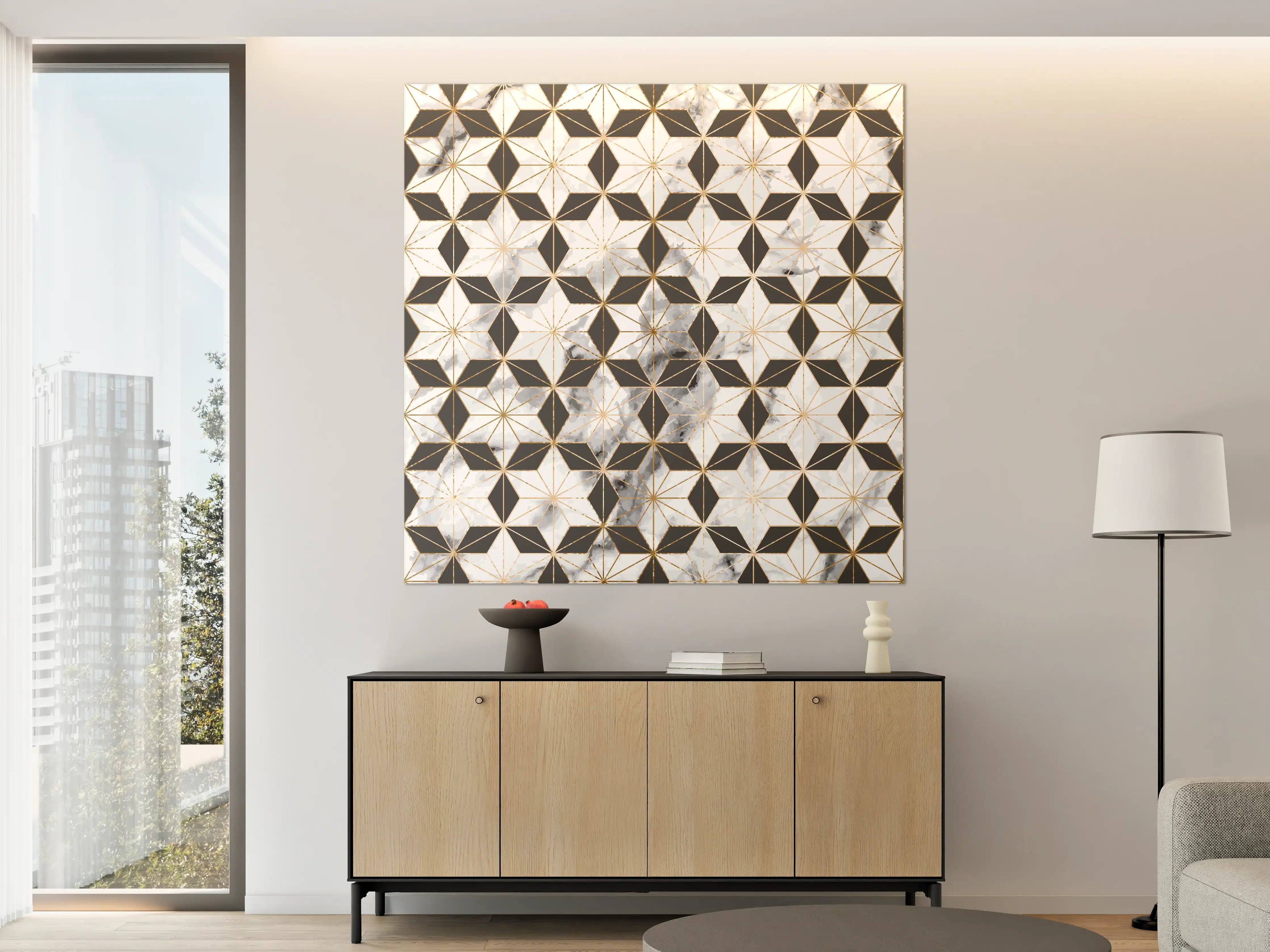 Große Wandbilder - Weiß-Goldenes Musterdesign