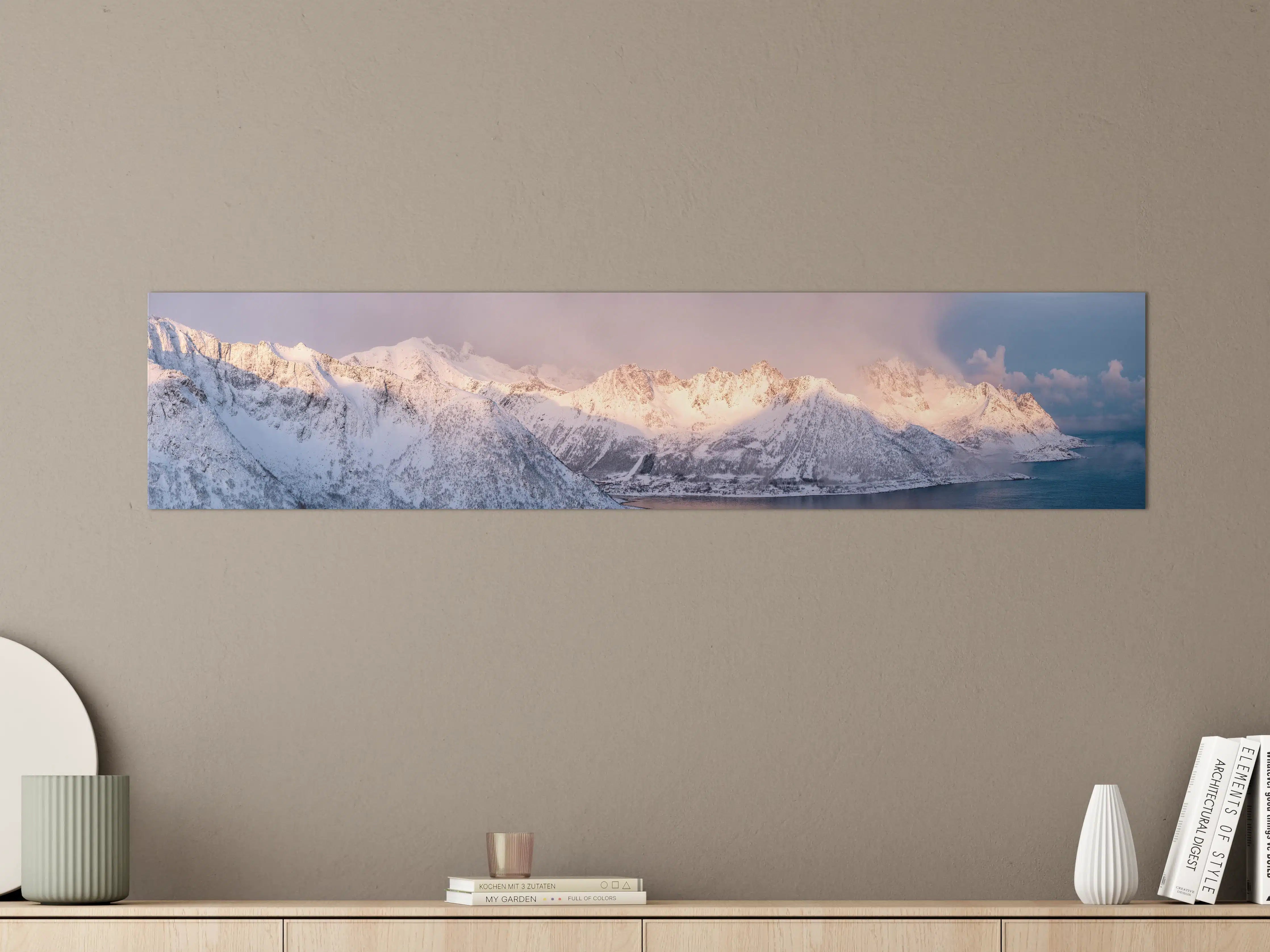 Große Wandbilder - Weiß-Grau-Blau Bergpanorama Norwegen