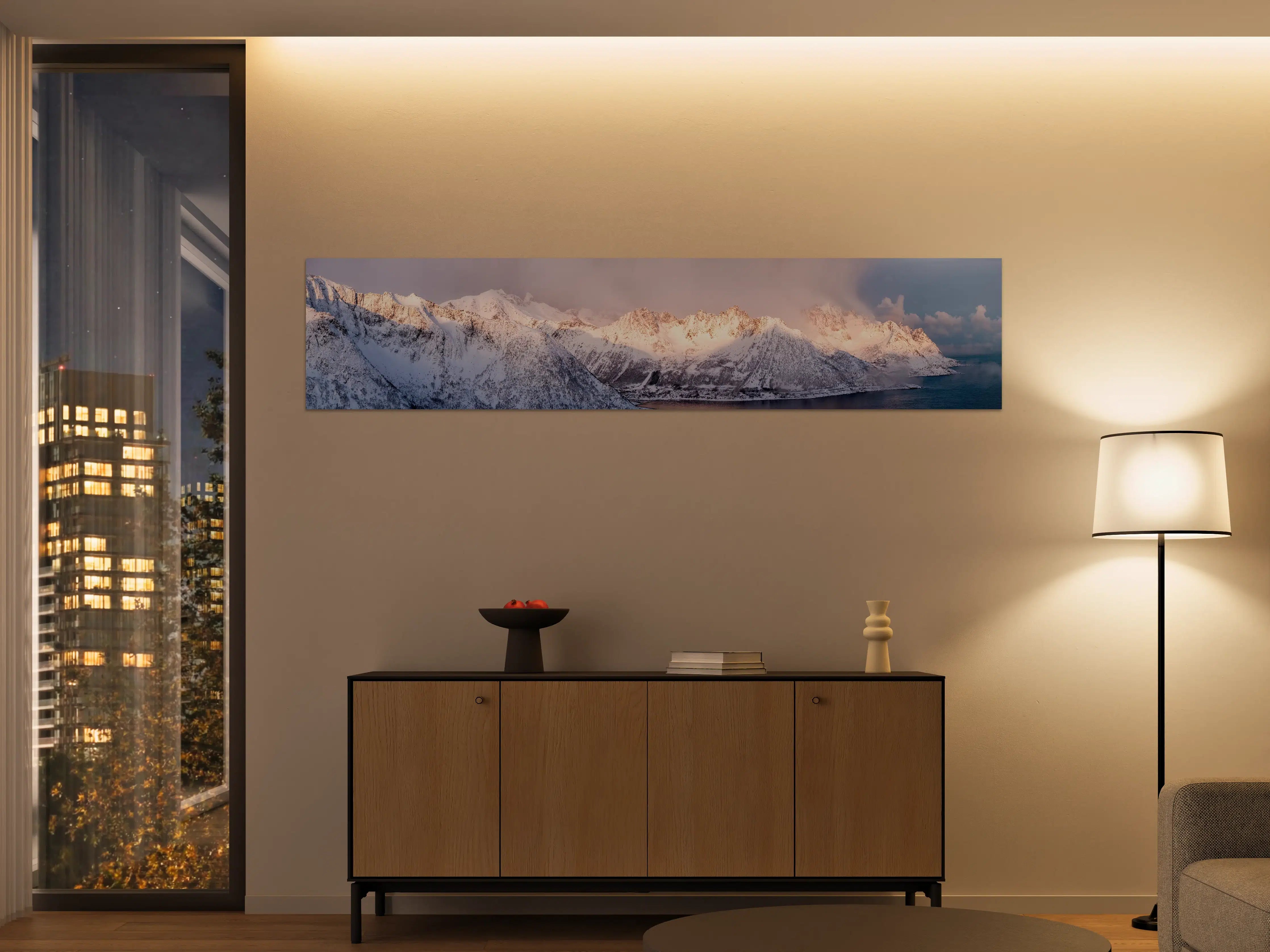 Große Wandbilder - Weiß-Grau-Blau Bergpanorama Norwegen
