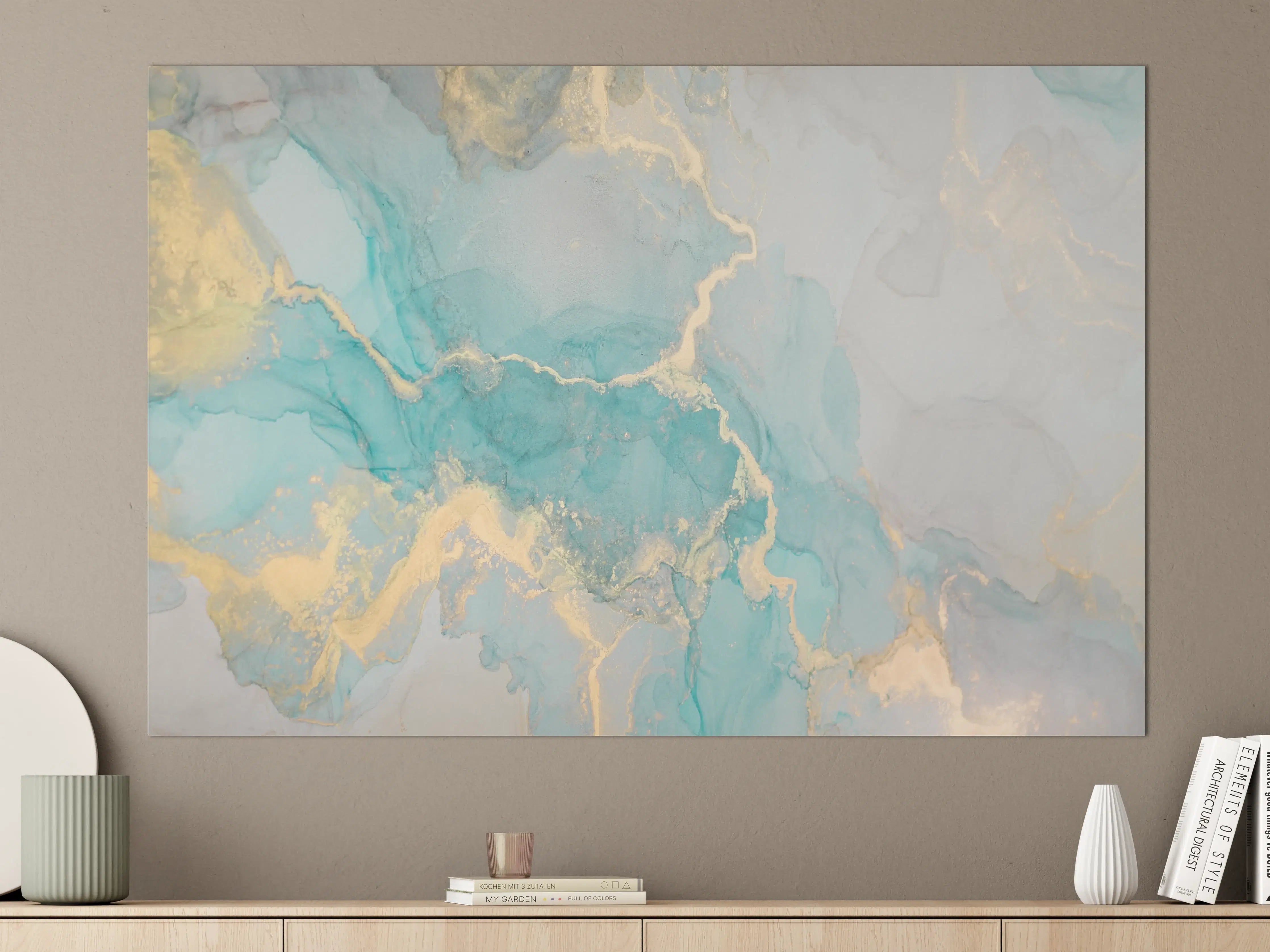 Große Wandbilder - Weiß-Graue Marmor-Textur mit Goldakzenten