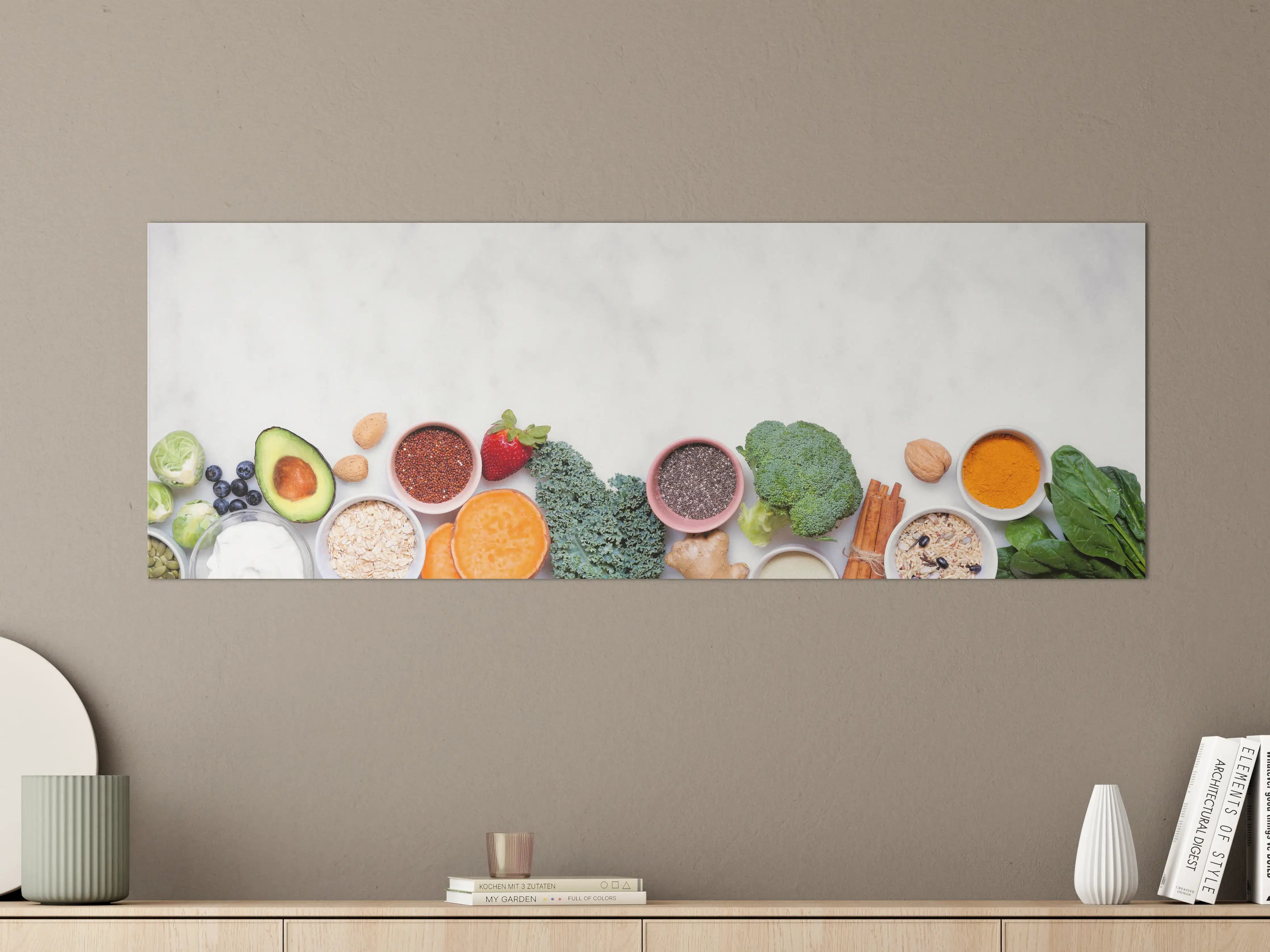 Große Wandbilder - Weiß-Grün-Orange Küchenstillleben
