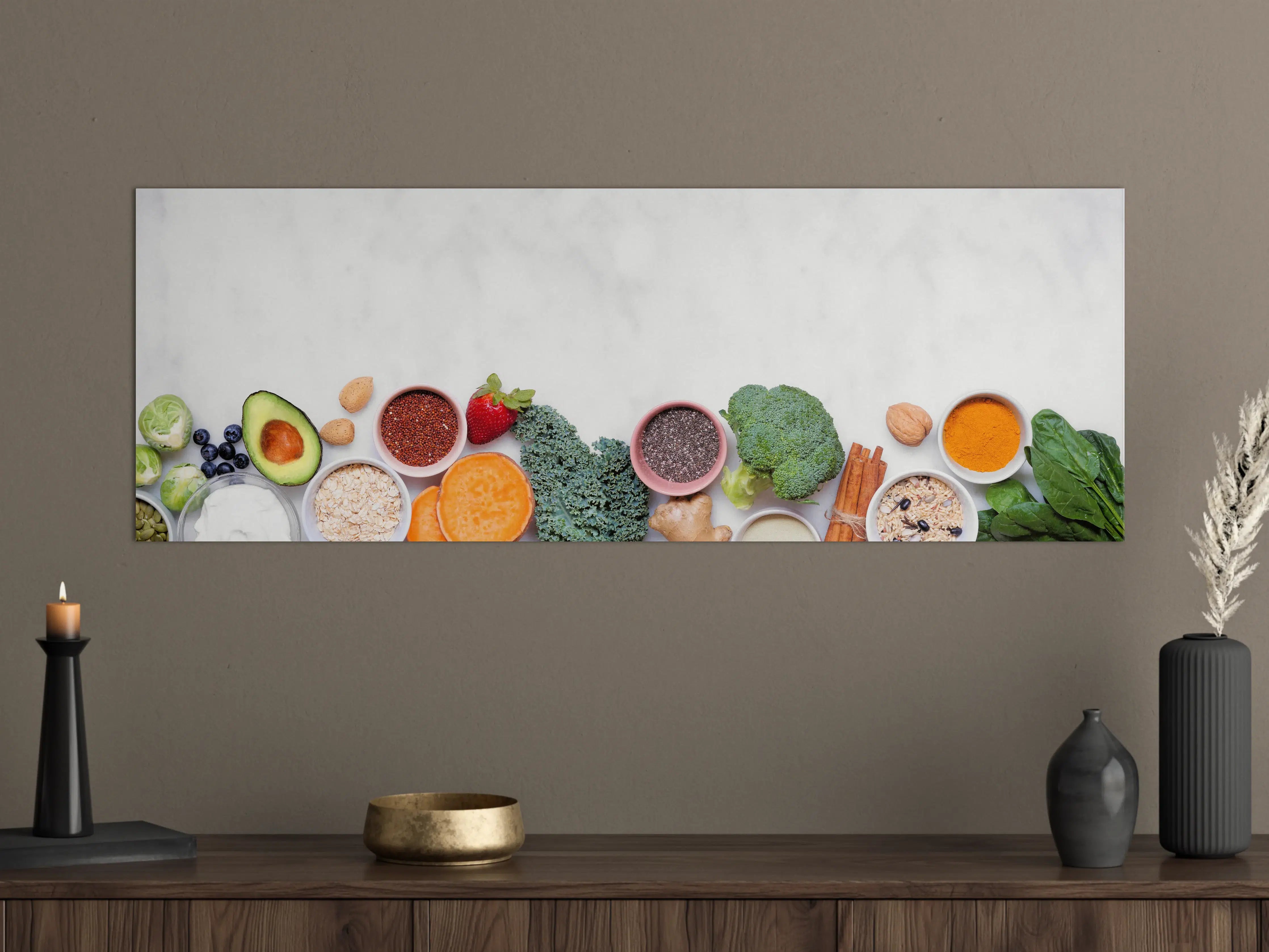 Große Wandbilder - Weiß-Grün-Orange Küchenstillleben
