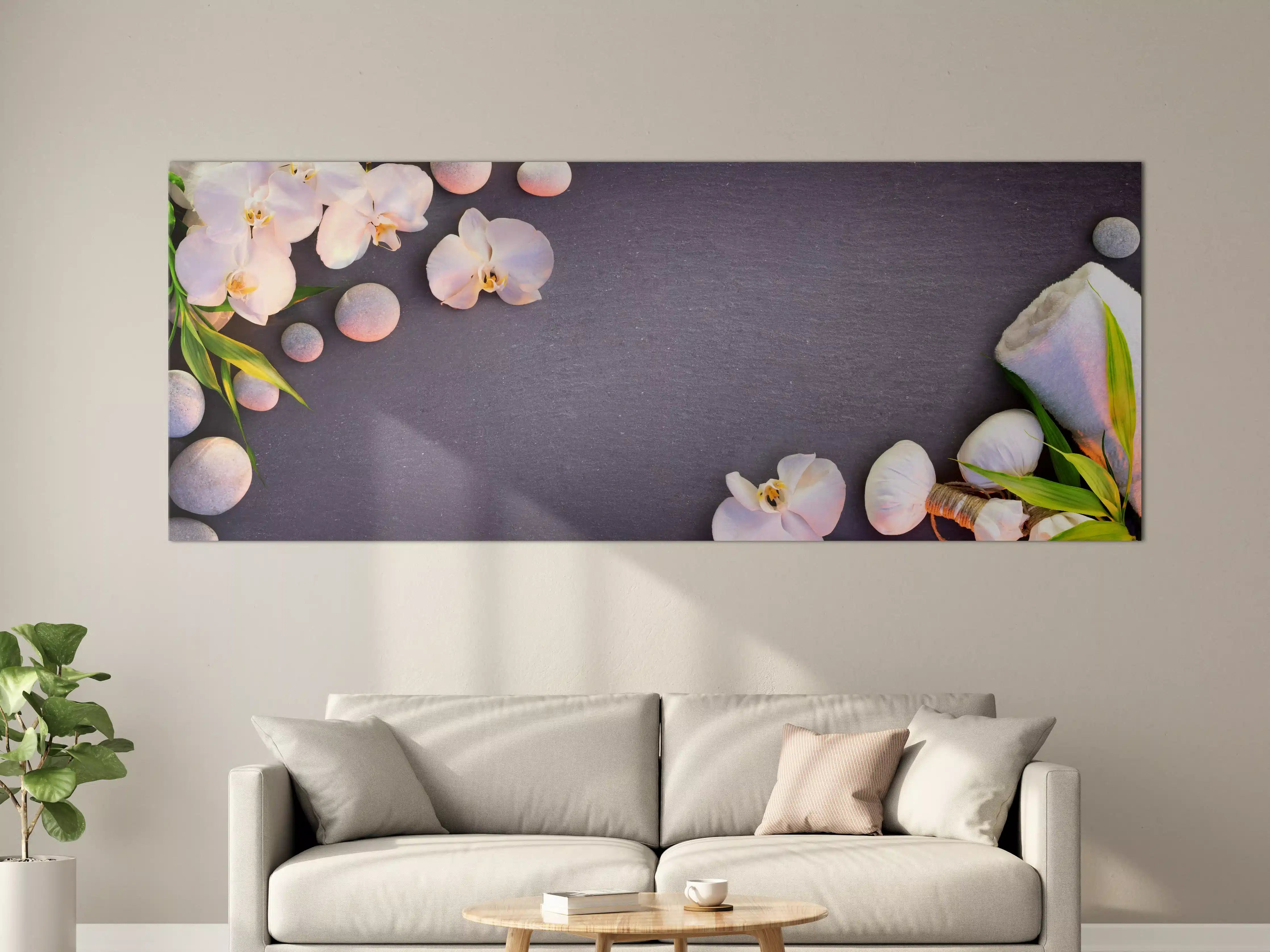 Große Wandbilder - Weiß-Rosa Orchideen auf Schiefer