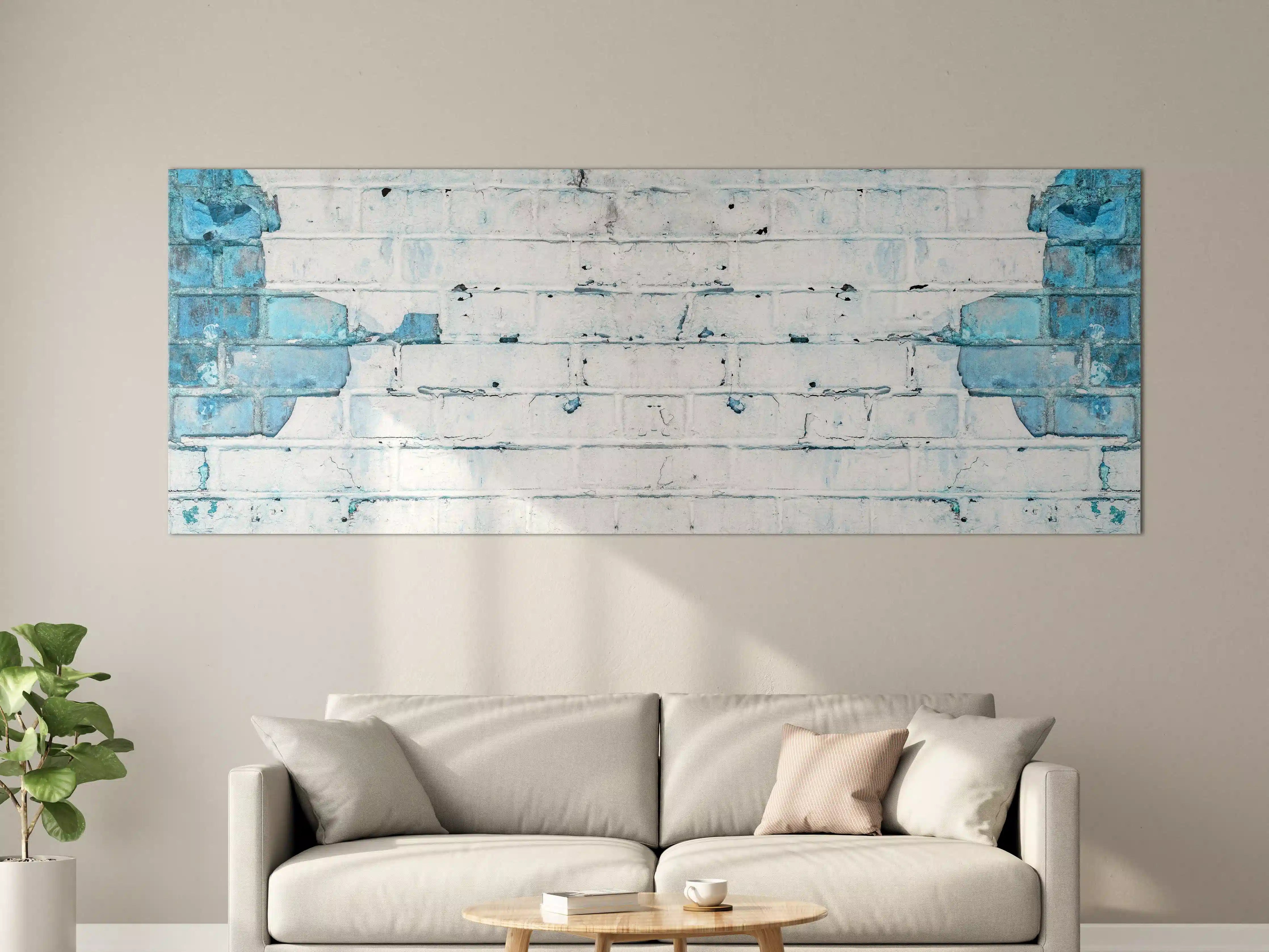 Große Wandbilder - Weiß blau beschädigte Backsteinmauer