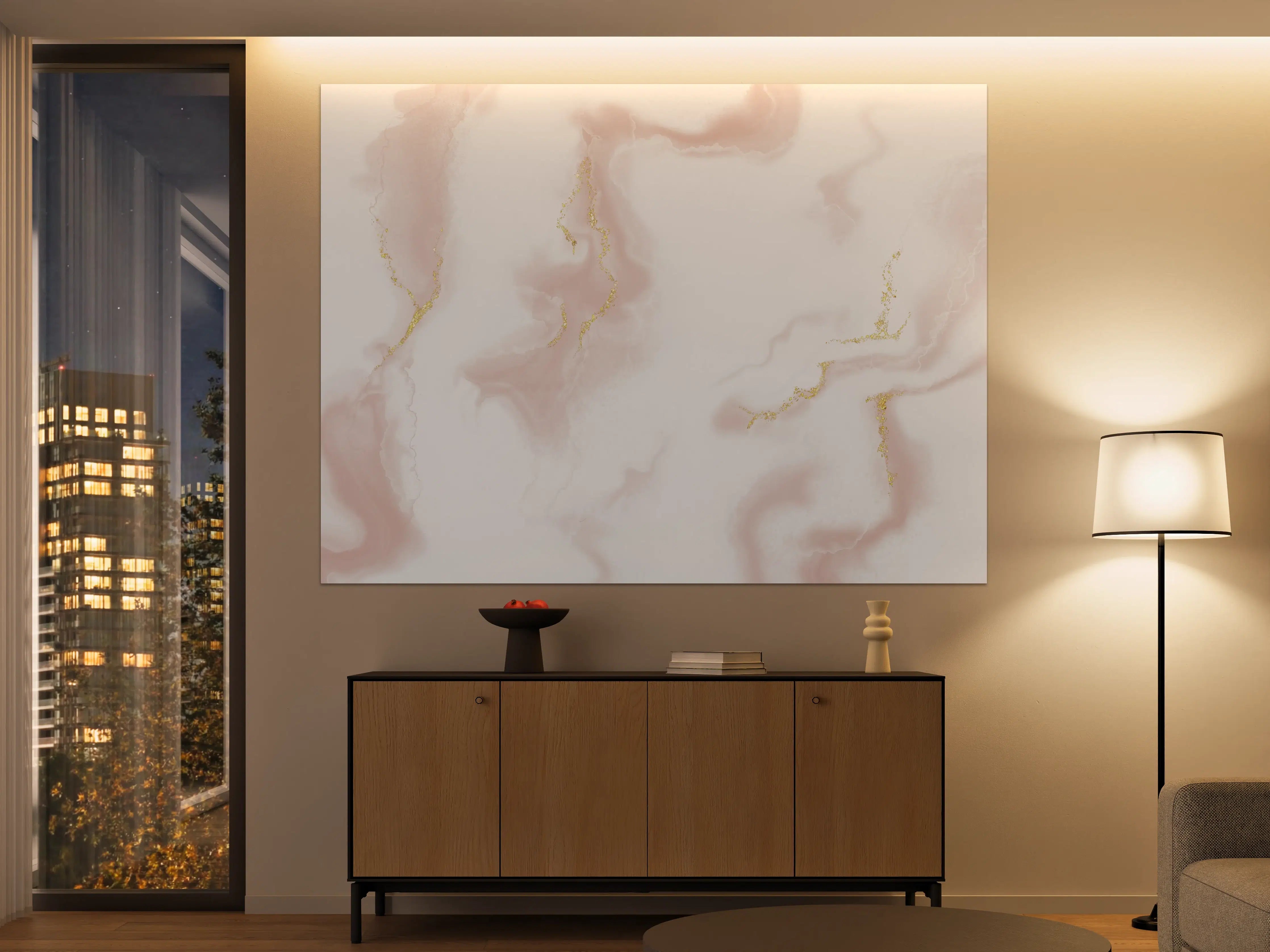 Große Wandbilder - Weiß-graue Marmor-Textur mit goldenen Akzenten