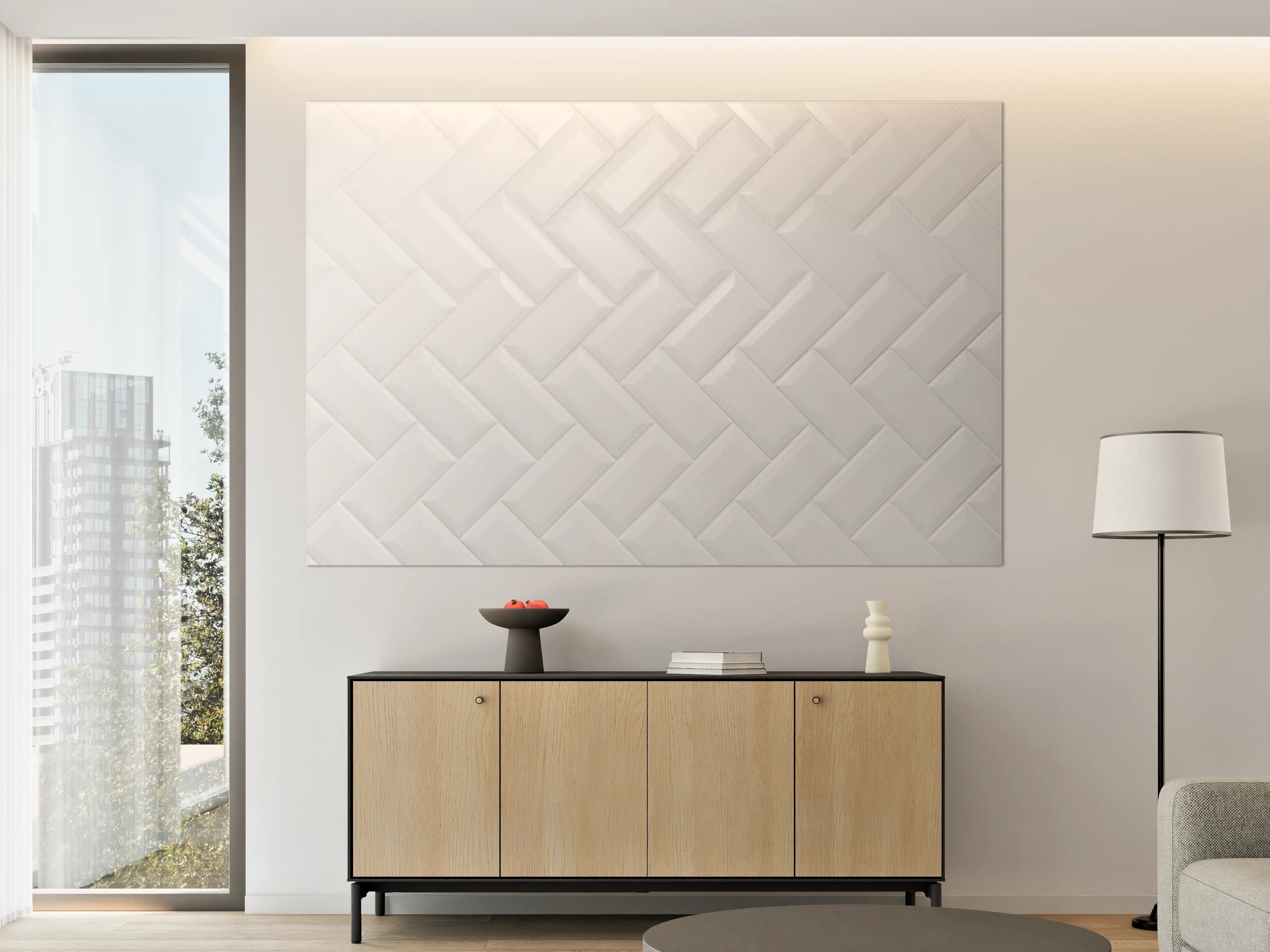Große Wandbilder - Weiß, gräuliche Keramikfliesen