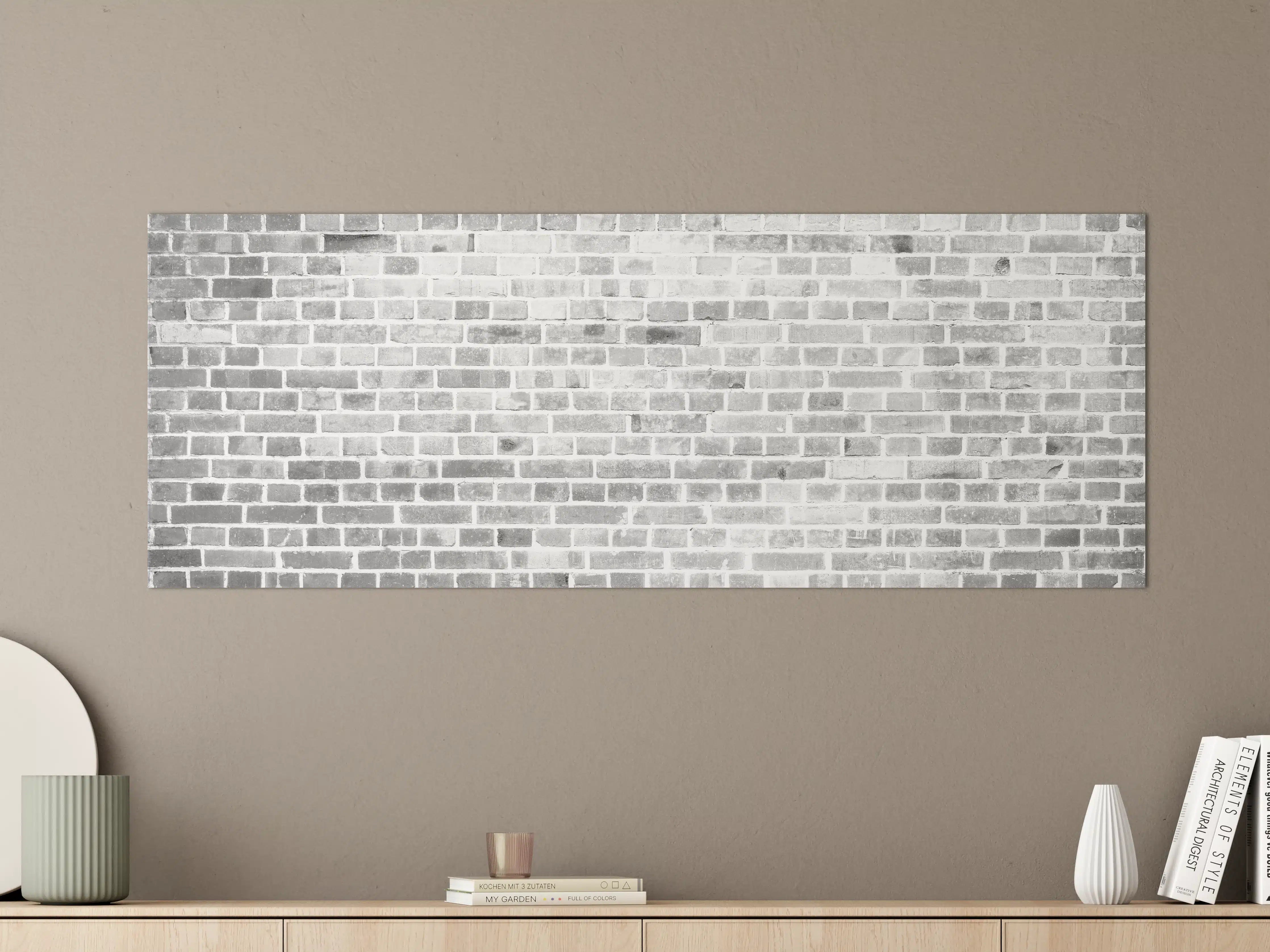 Große Wandbilder - Weiße Backsteinmauer in Grauton, Modernes Wanddesign