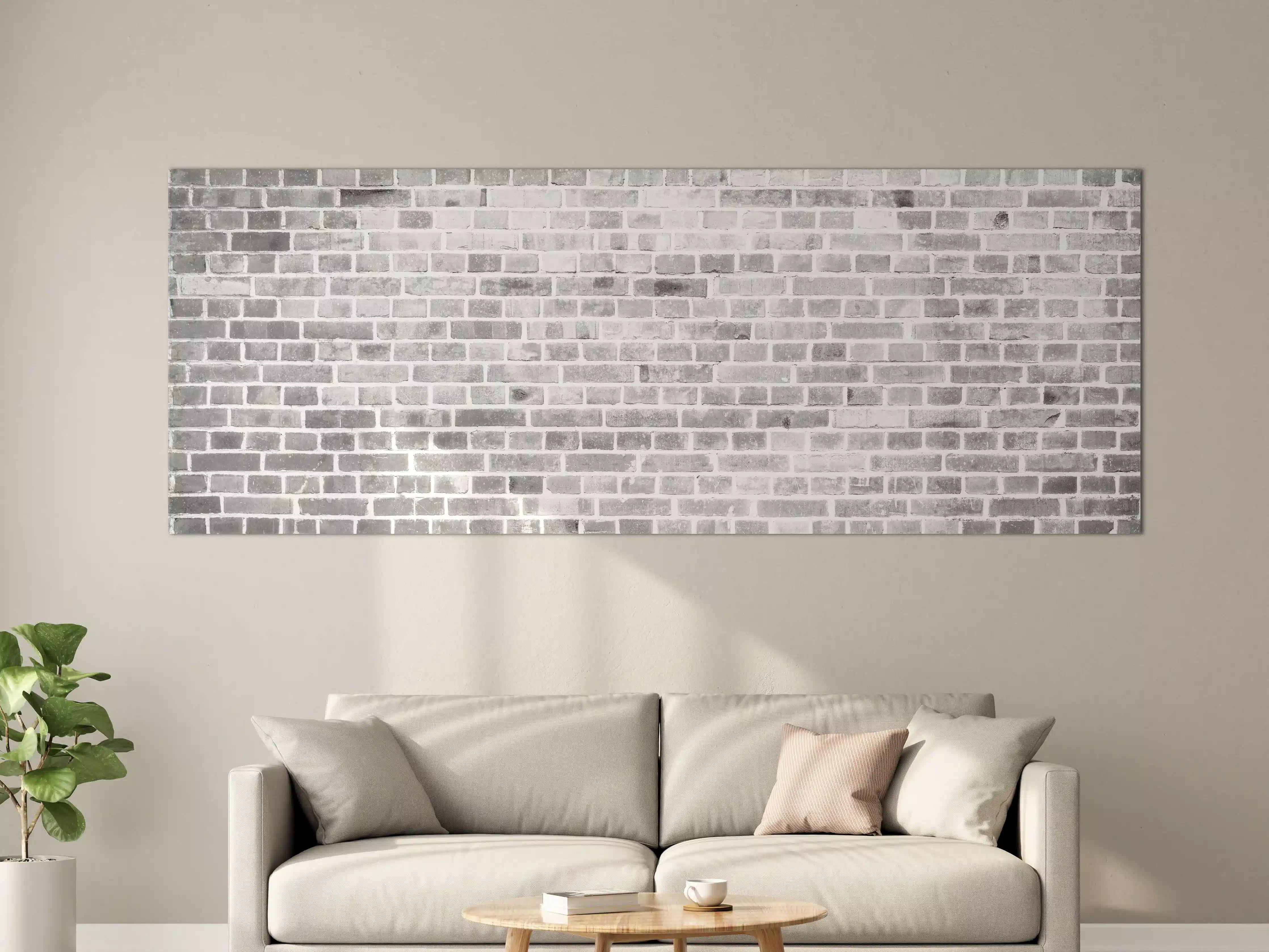 Große Wandbilder - Weiße Backsteinmauer in Grauton, Modernes Wanddesign
