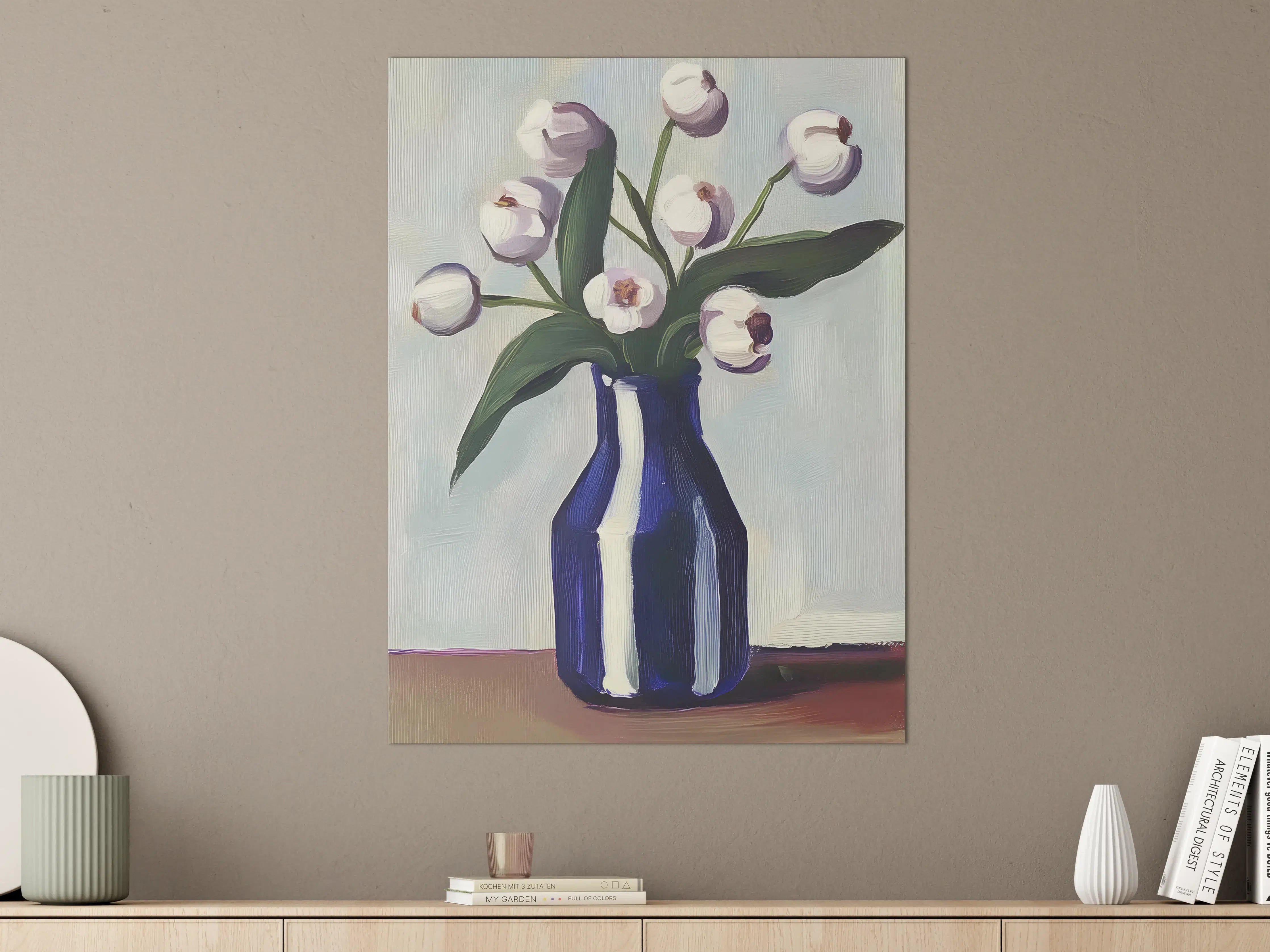 Große Wandbilder - Weiße Blüten in dunklem Vase