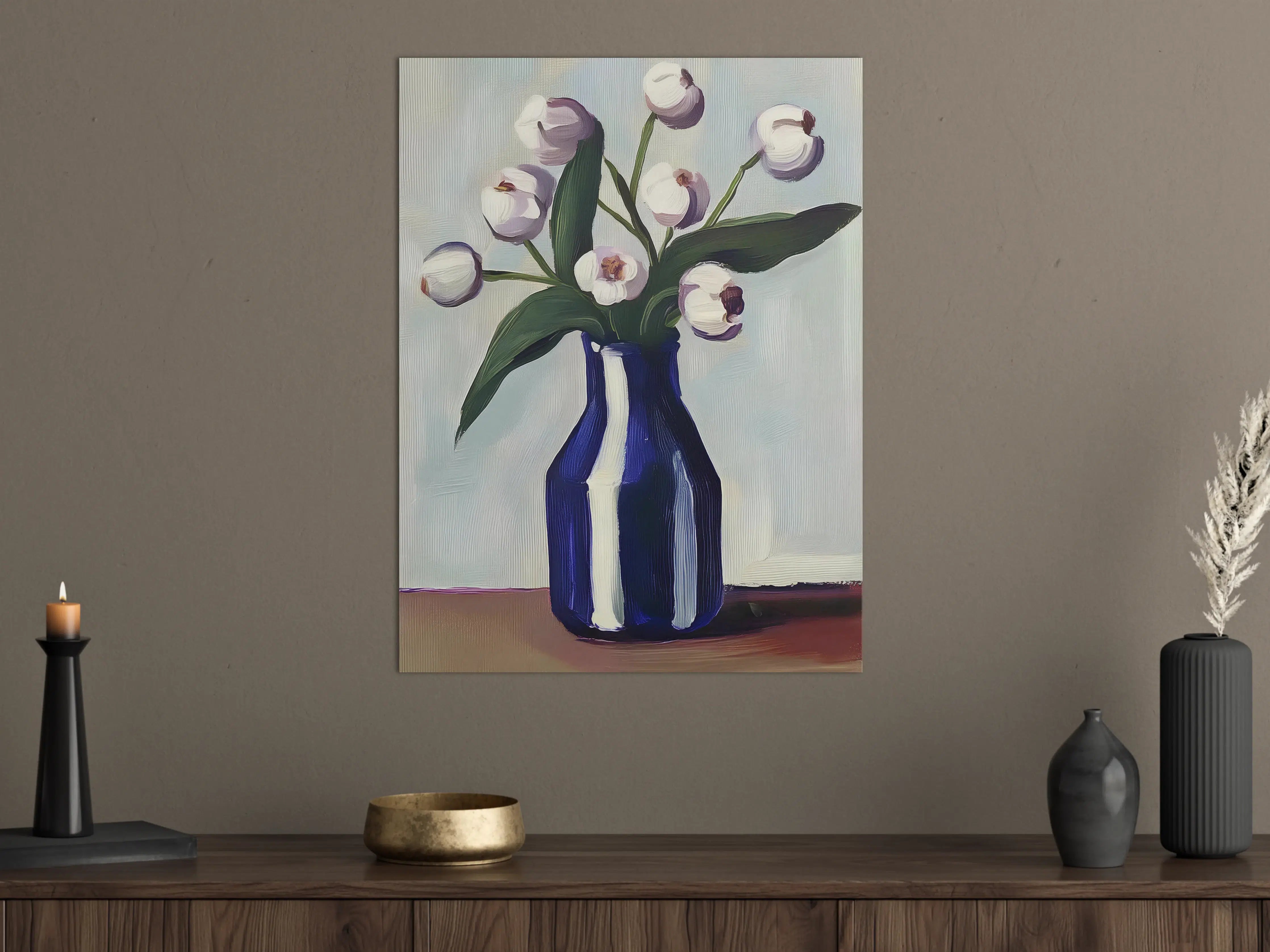 Große Wandbilder - Weiße Blüten in dunklem Vase