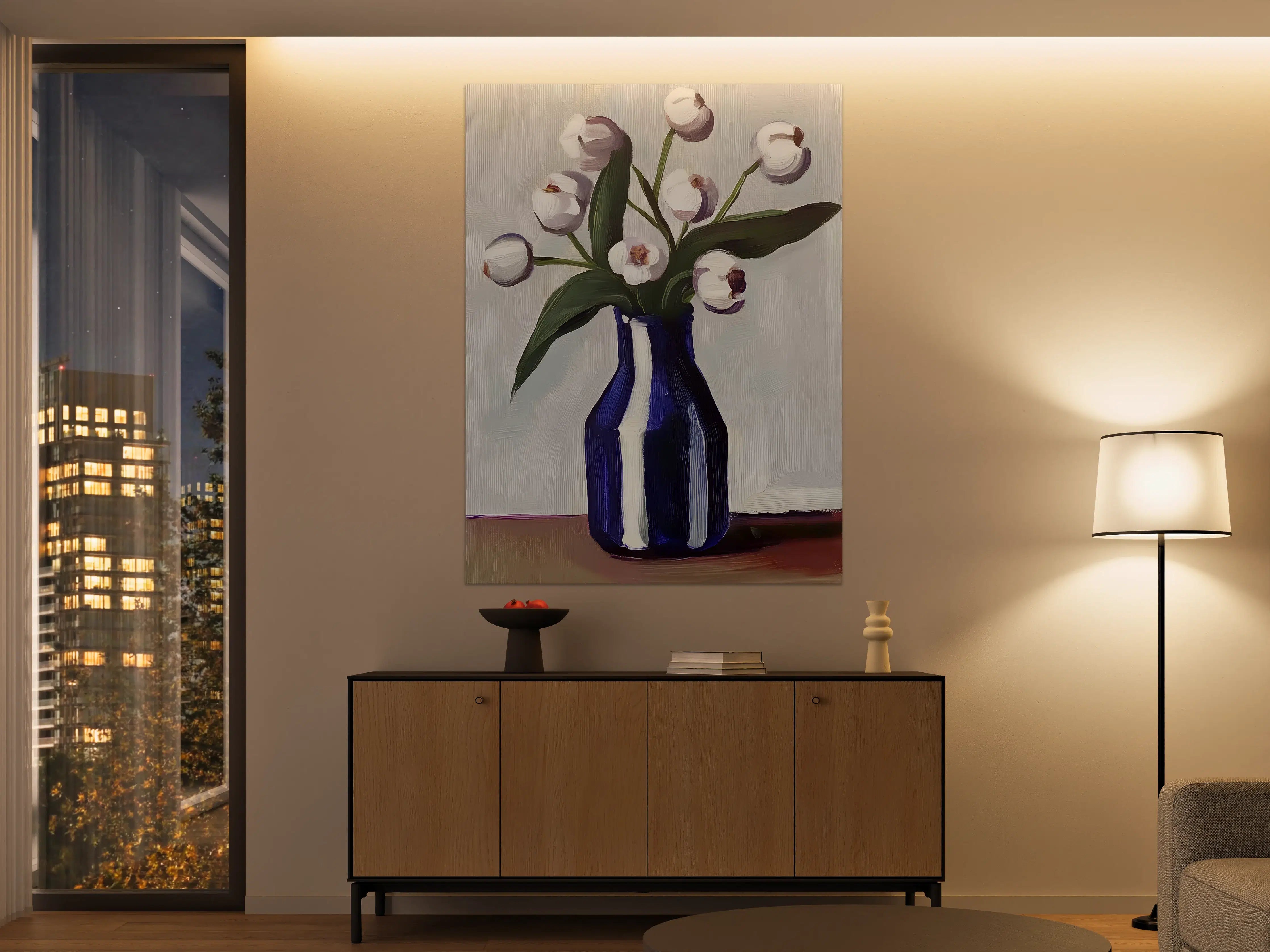 Große Wandbilder - Weiße Blüten in dunklem Vase