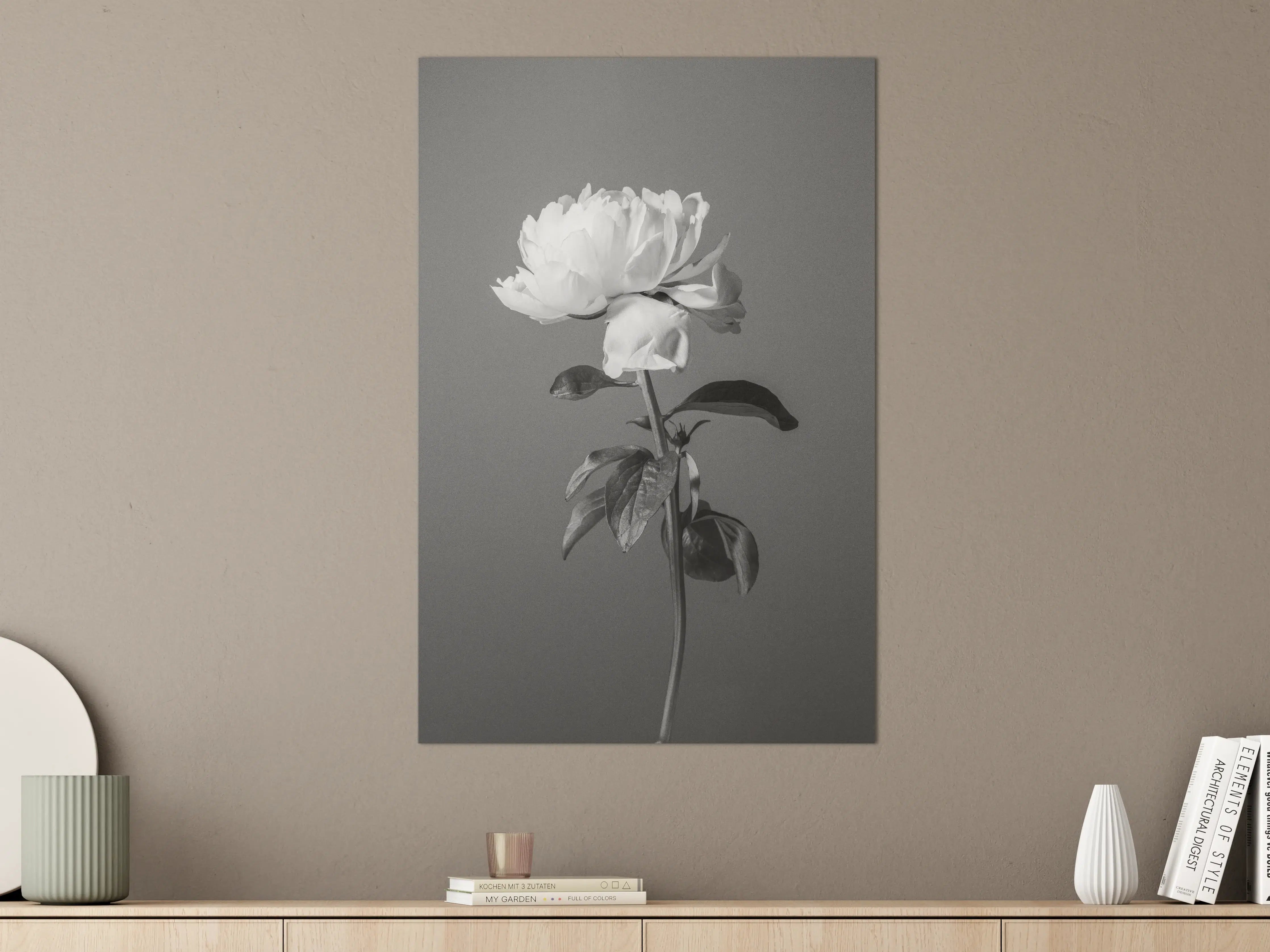 Große Wandbilder - Weiße Blume auf grauem Hintergrund