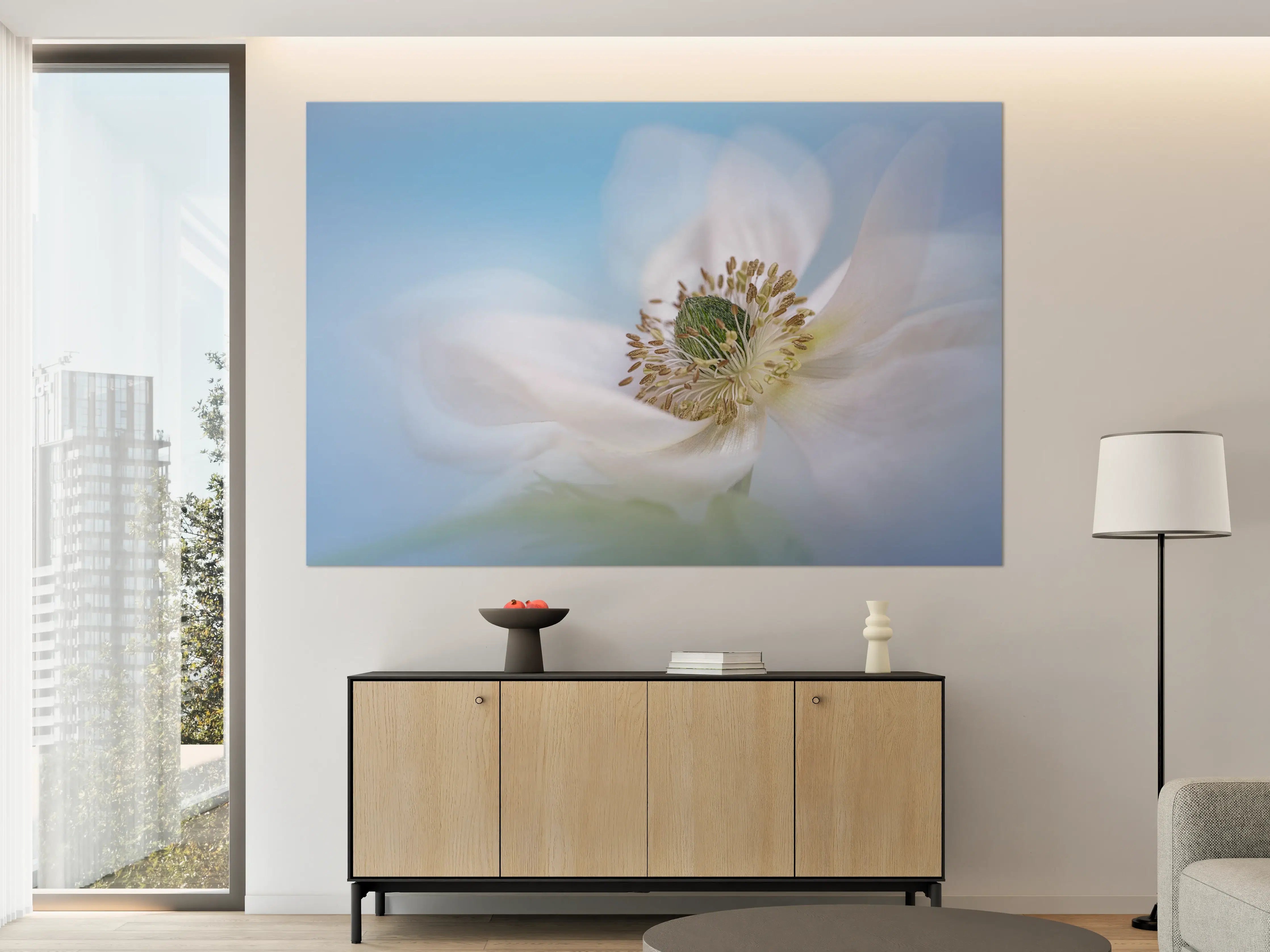 Große Wandbilder - Weiße Blume mit blauem Himmel