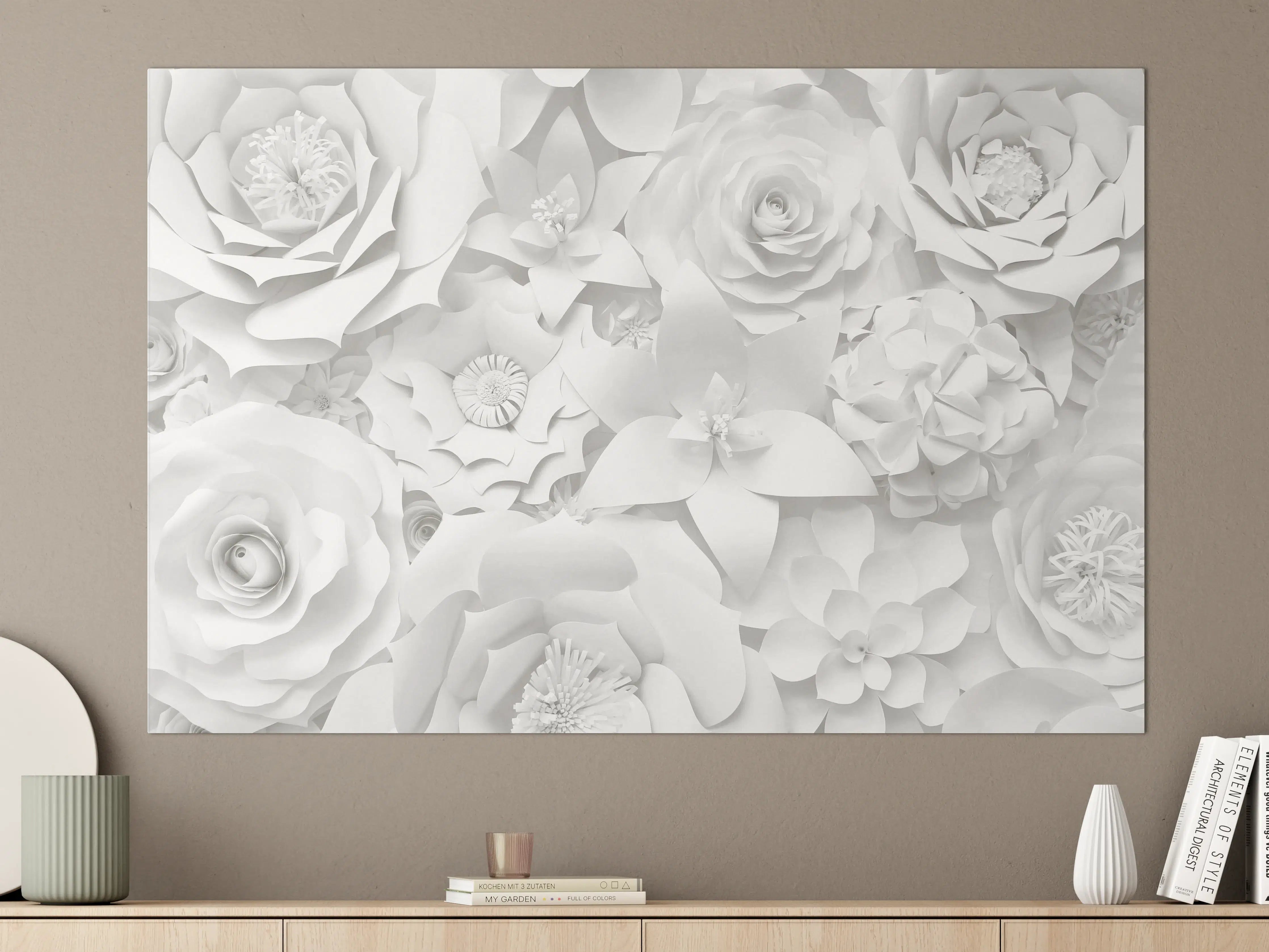Große Wandbilder - Weiße Blumen in 3D-Design