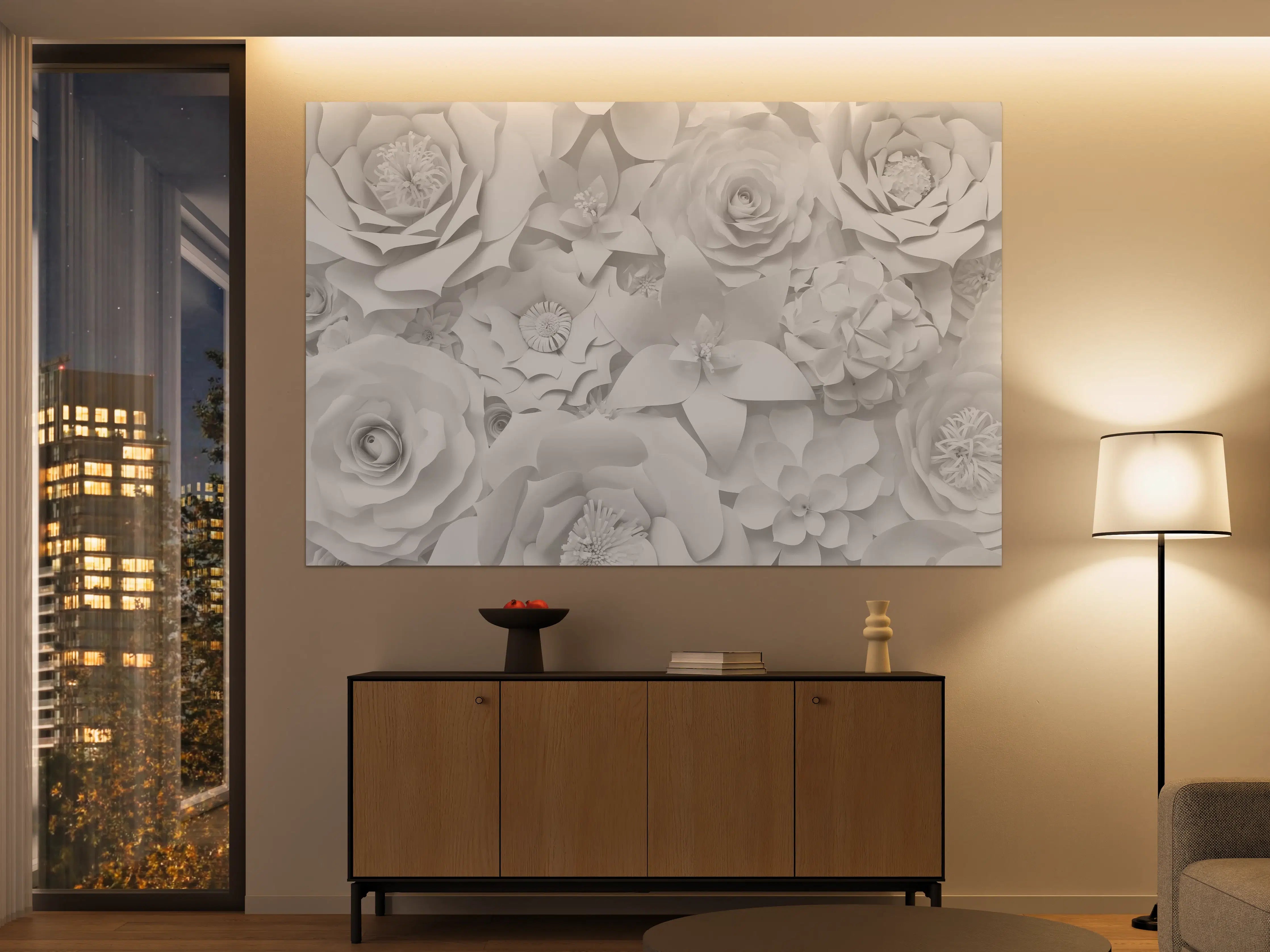 Große Wandbilder - Weiße Blumen in 3D-Design