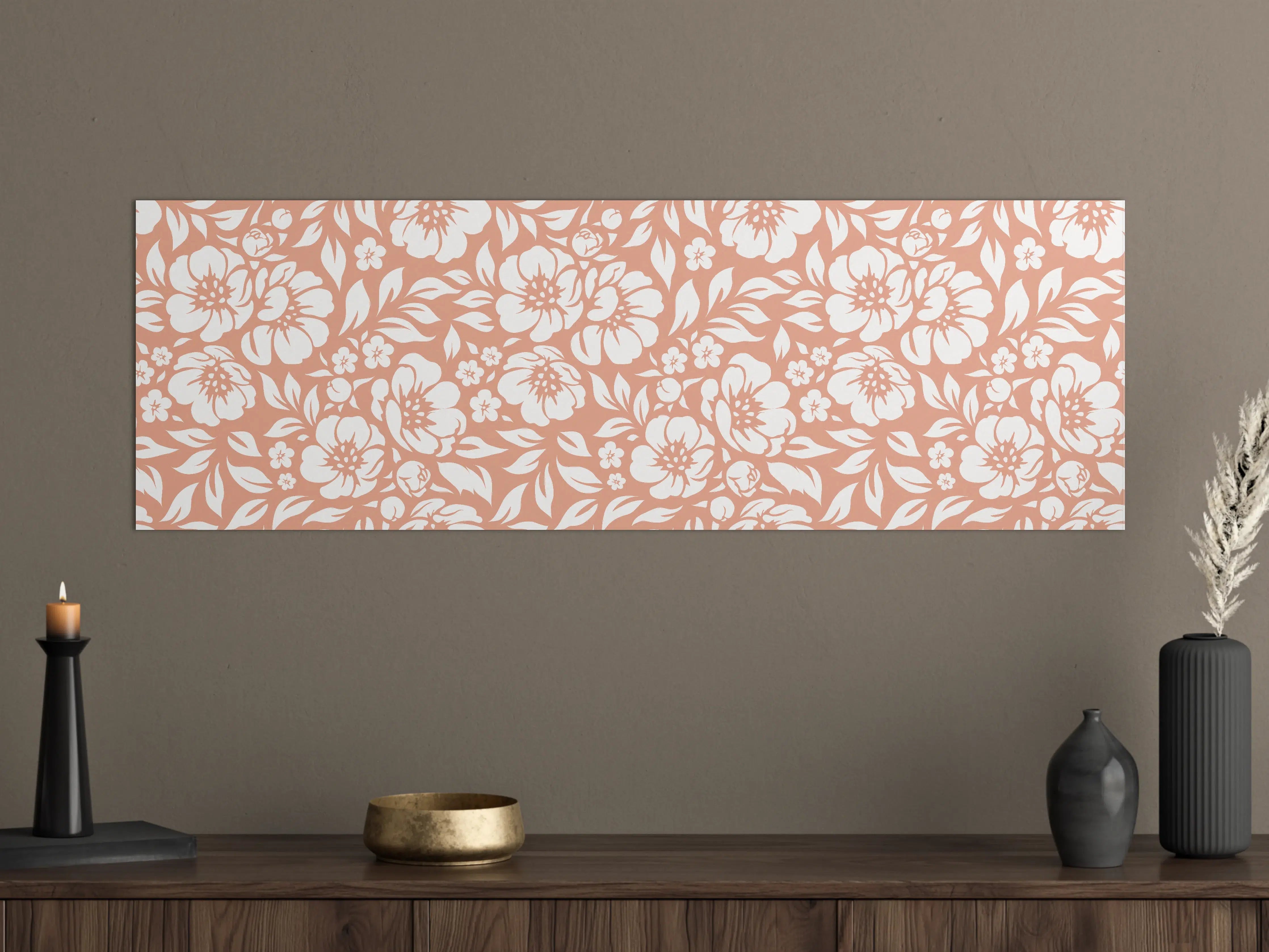 Große Wandbilder - Weiße Blumenmuster mit Beige-Tönen