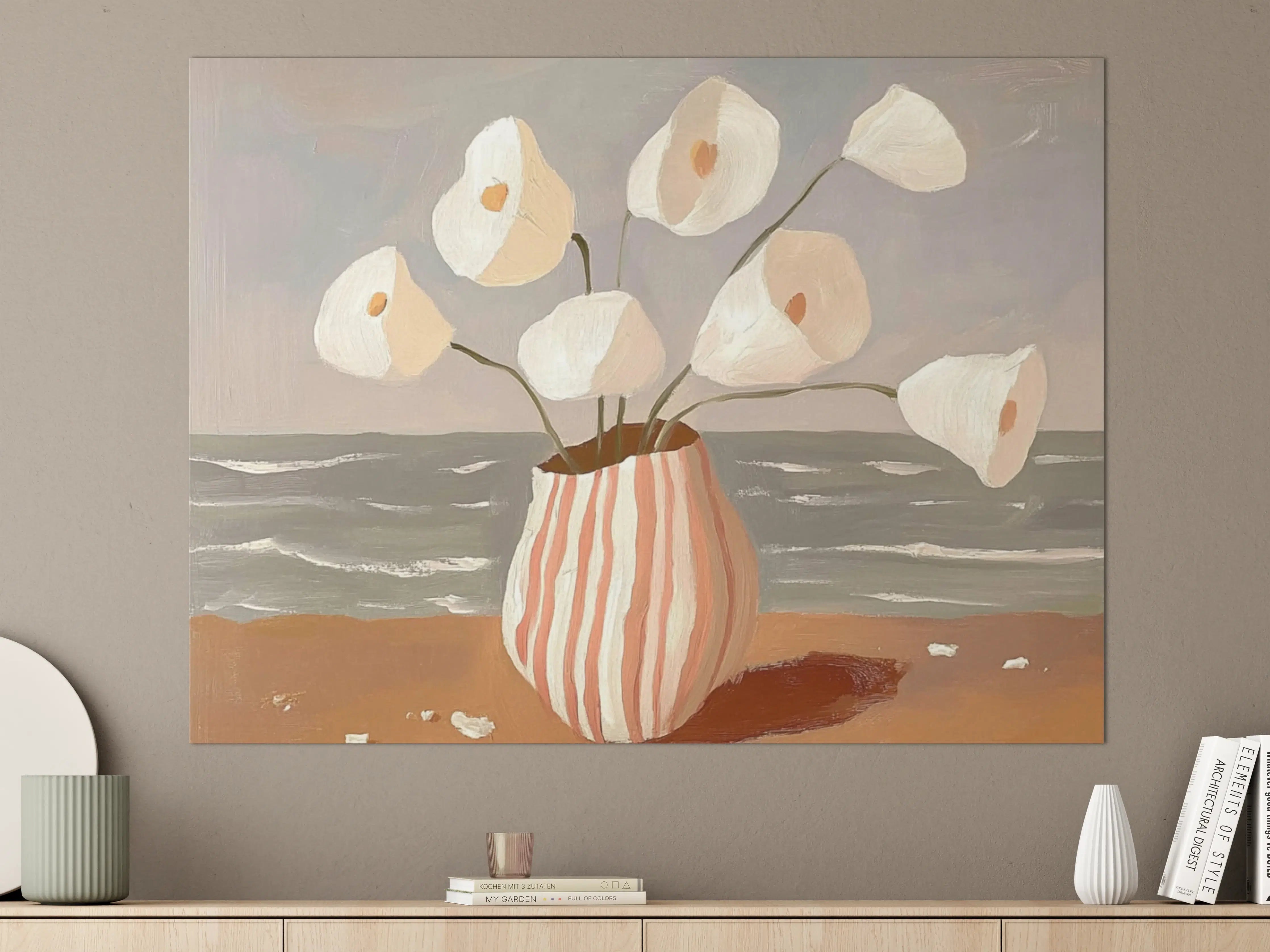 Große Wandbilder - Weiße Calla-Lilien in Strandvase
