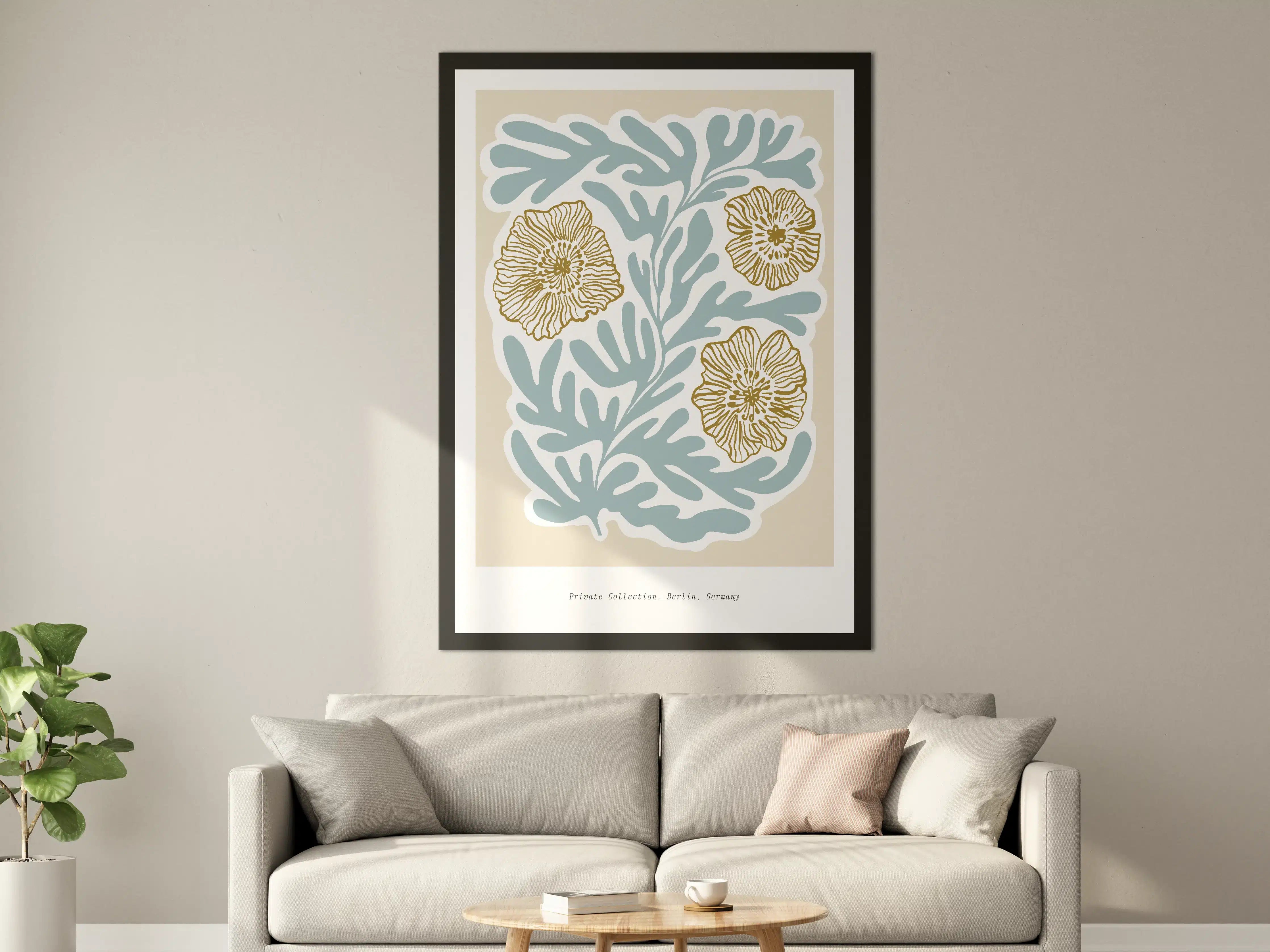 Große Wandbilder - Weiße Meeresgras-Illustration mit goldenen Blüten