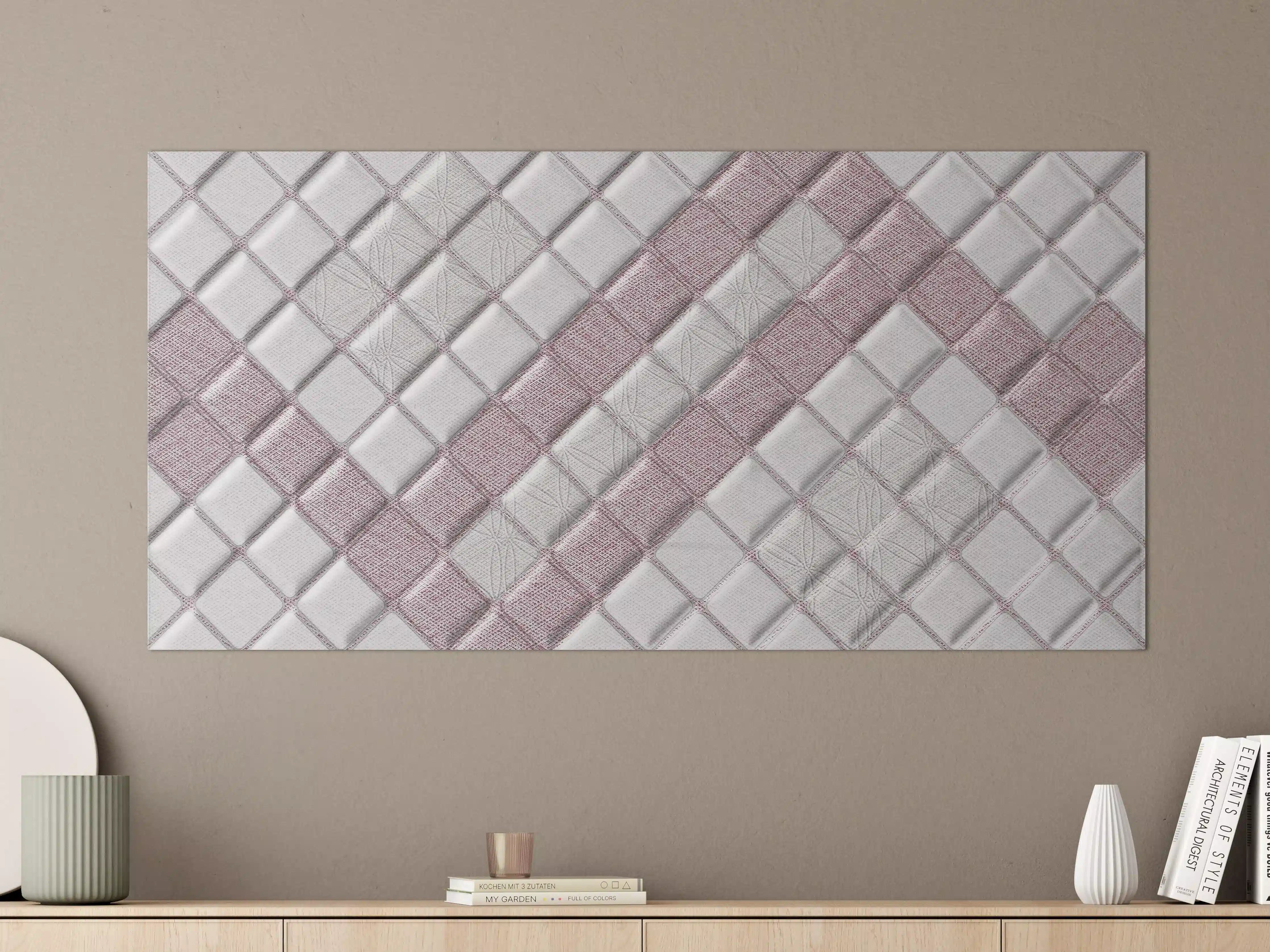 Große Wandbilder - Weiße Mosaikwand mit rosafarbenen Akzenten