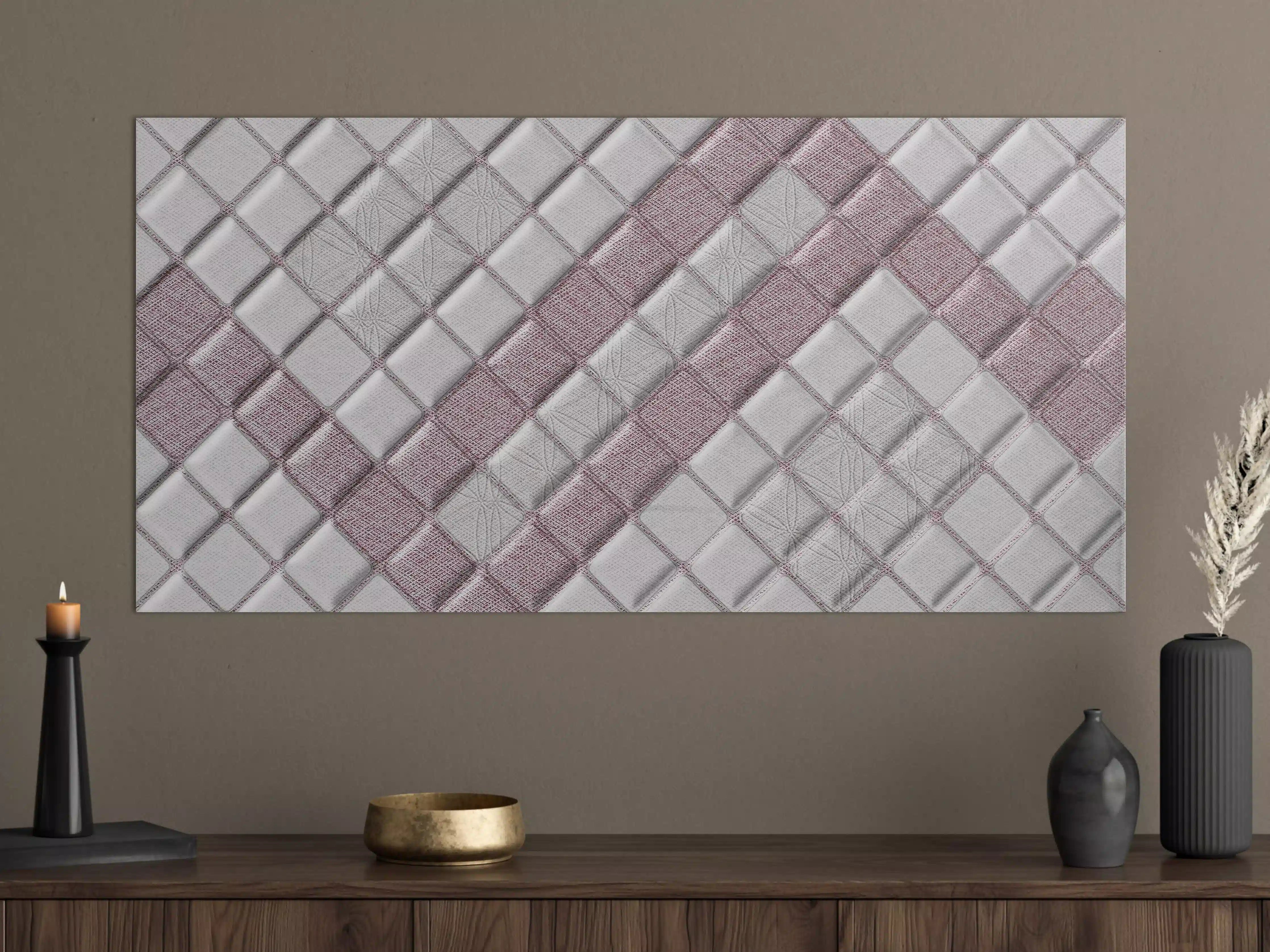 Große Wandbilder - Weiße Mosaikwand mit rosafarbenen Akzenten