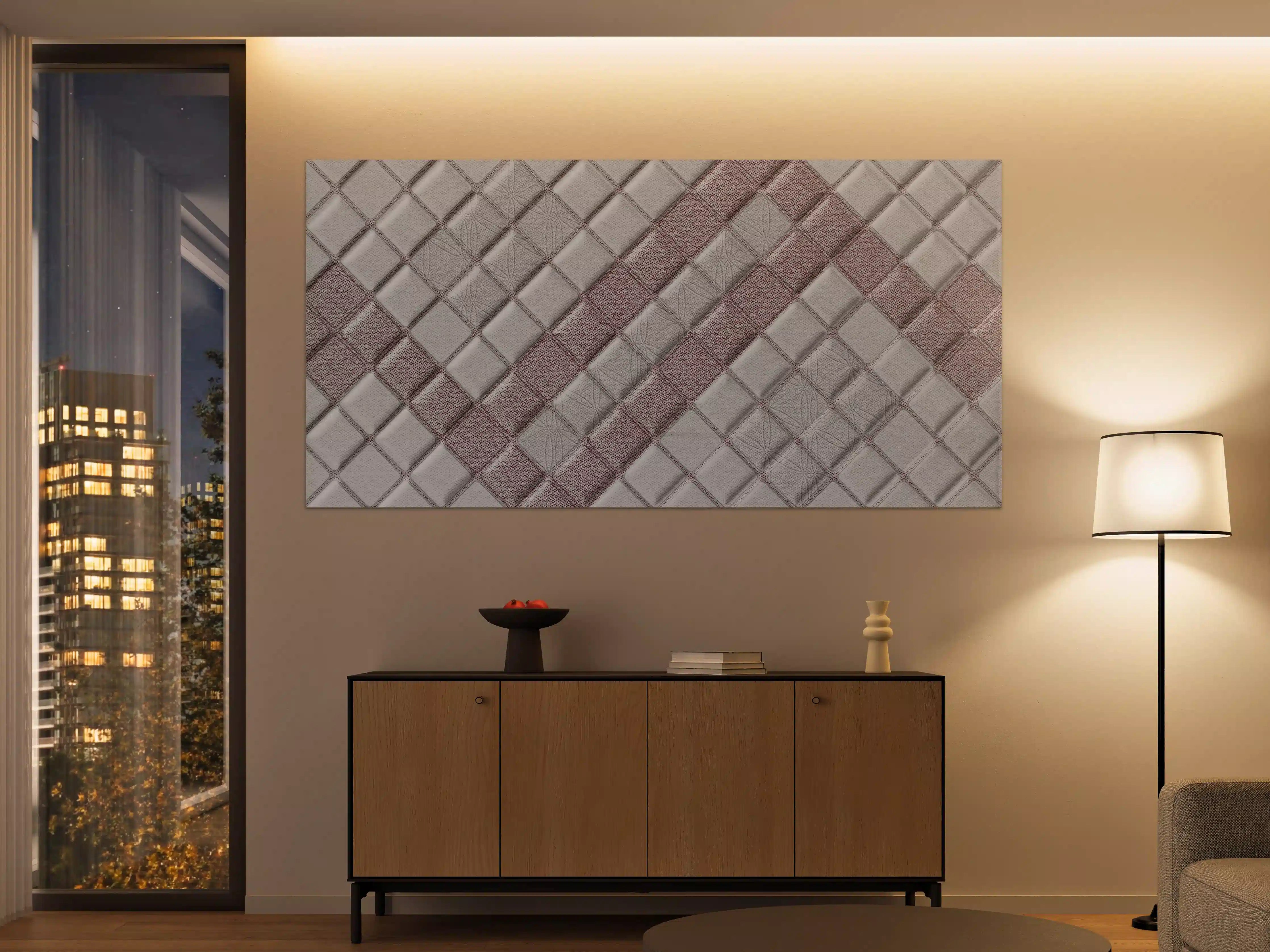 Große Wandbilder - Weiße Mosaikwand mit rosafarbenen Akzenten