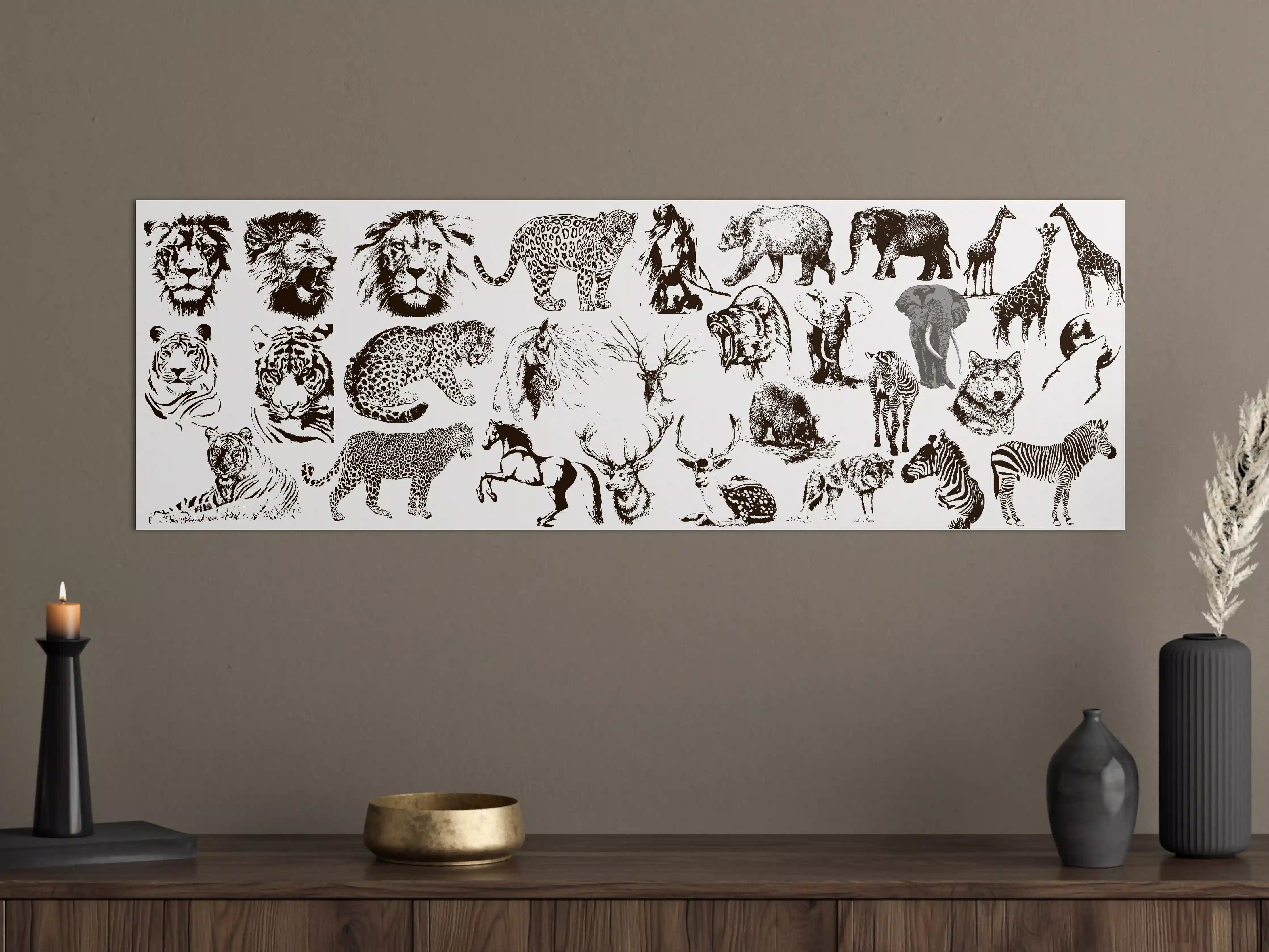 Große Wandbilder - Weiße Tiere im Schwarz-Weiß-Design