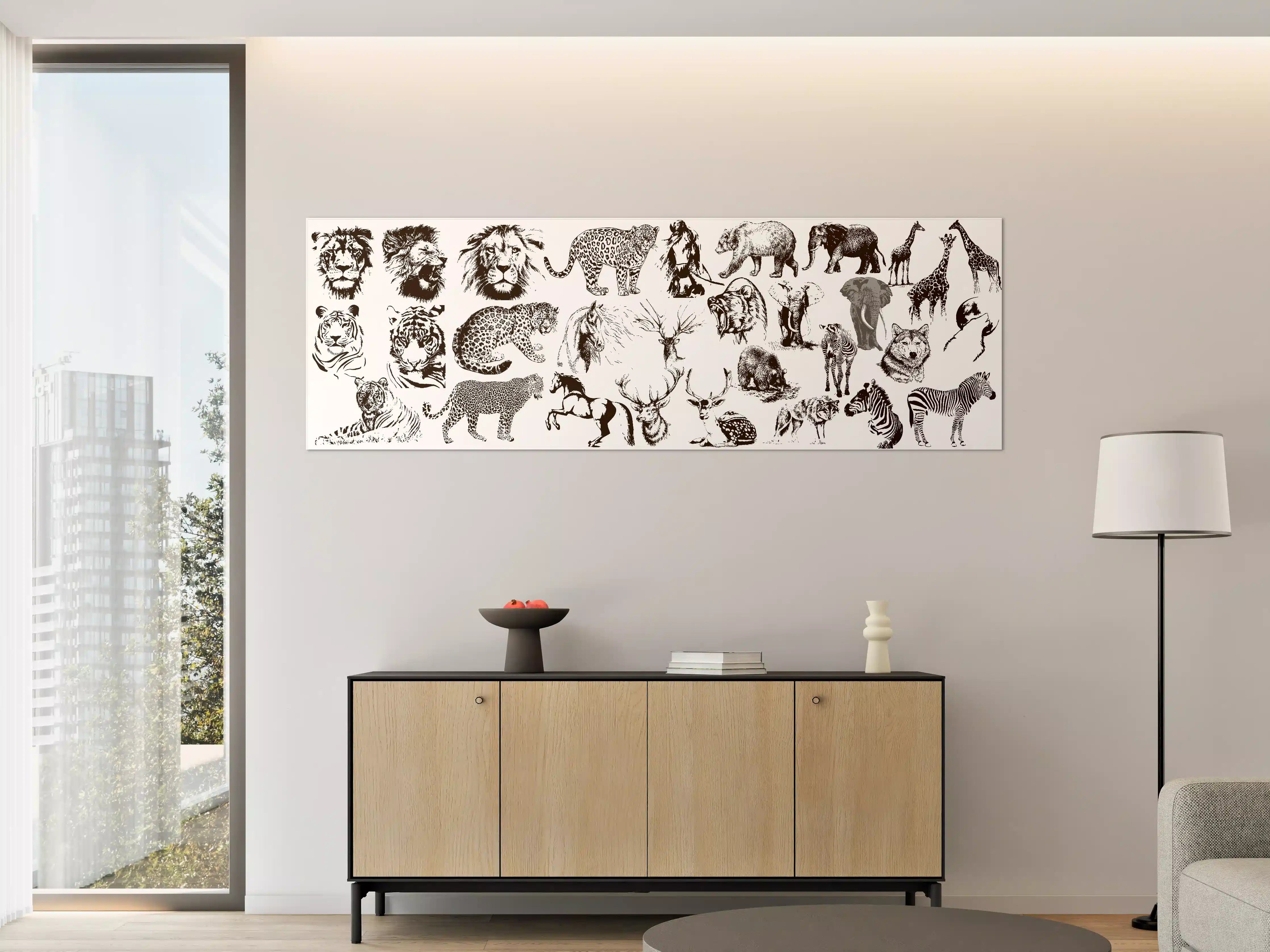 Große Wandbilder - Weiße Tiere im Schwarz-Weiß-Design
