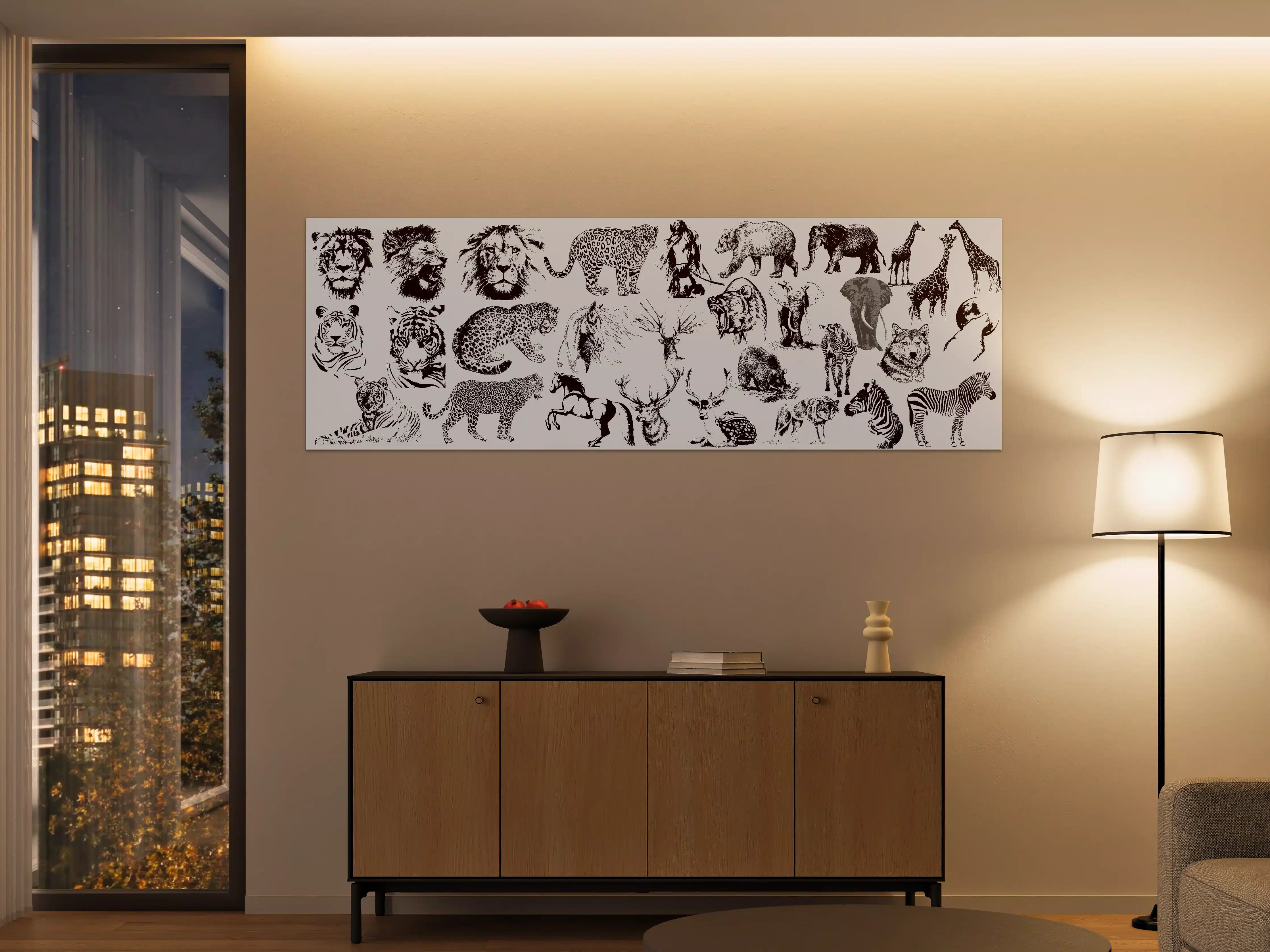 Große Wandbilder - Weiße Tiere im Schwarz-Weiß-Design