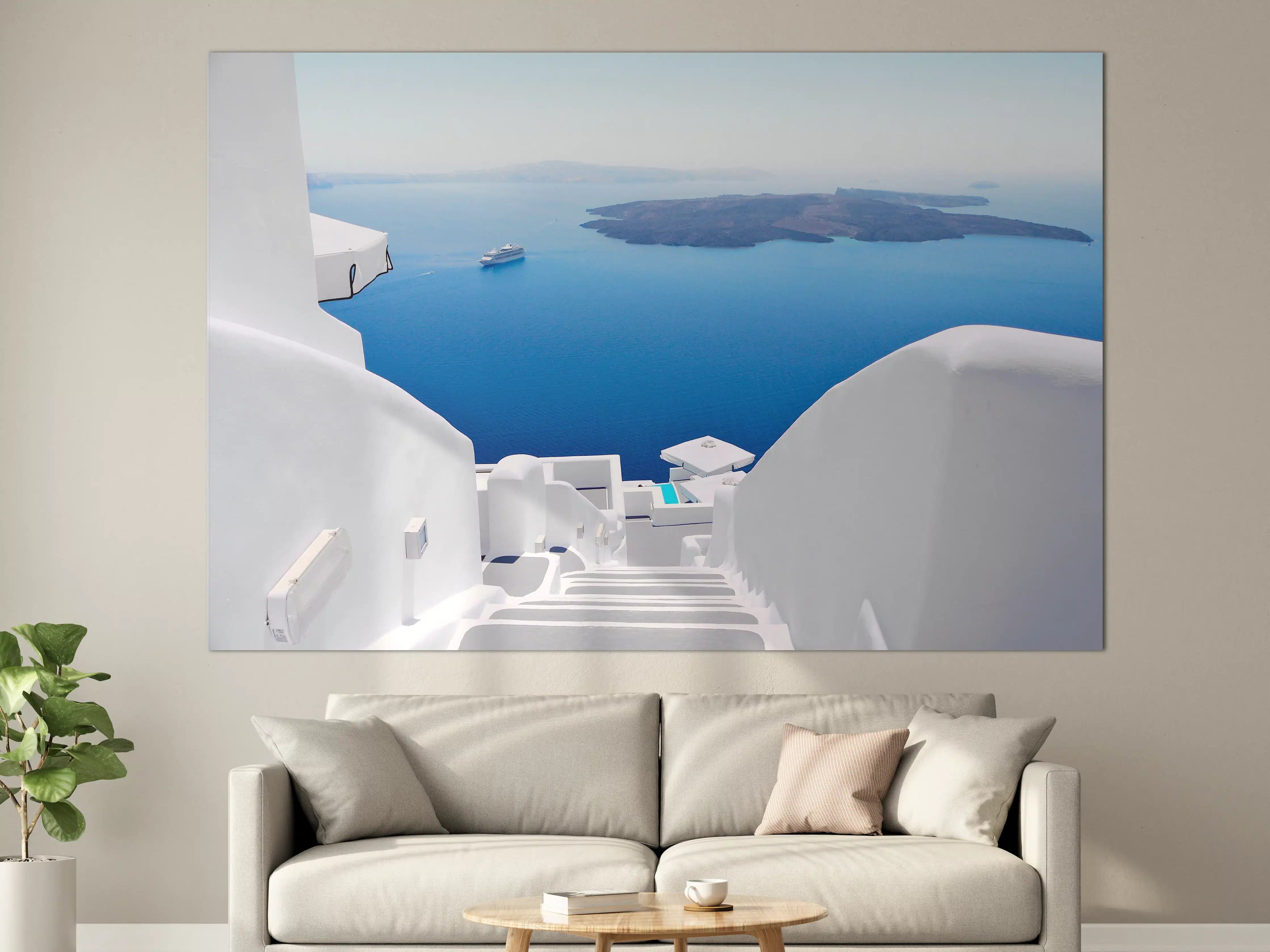 Große Wandbilder - Weiße Treppen mit Blick auf das Meer in Santorini