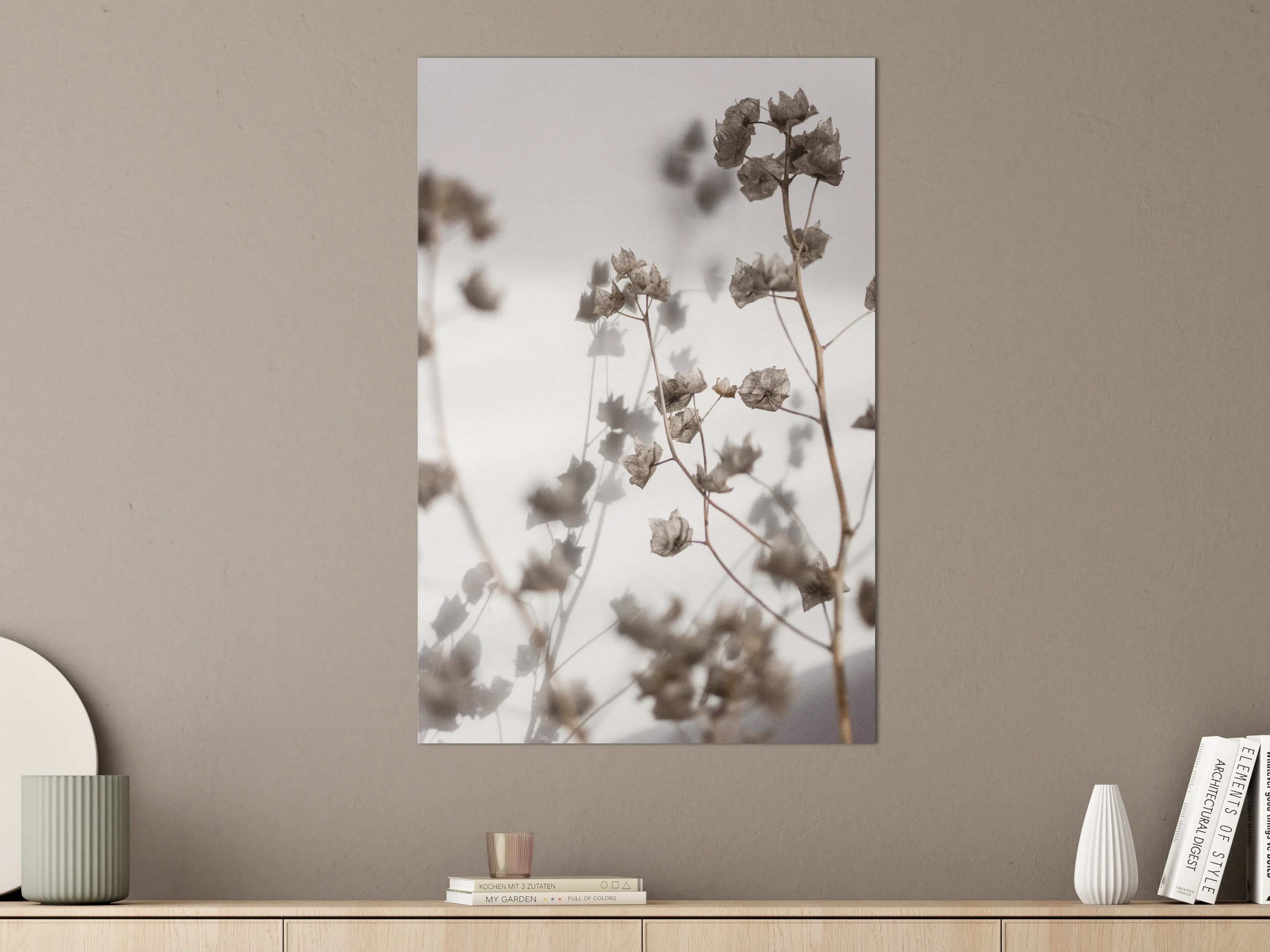 Große Wandbilder - Weiße Trockenblumen im minimalistischen Design