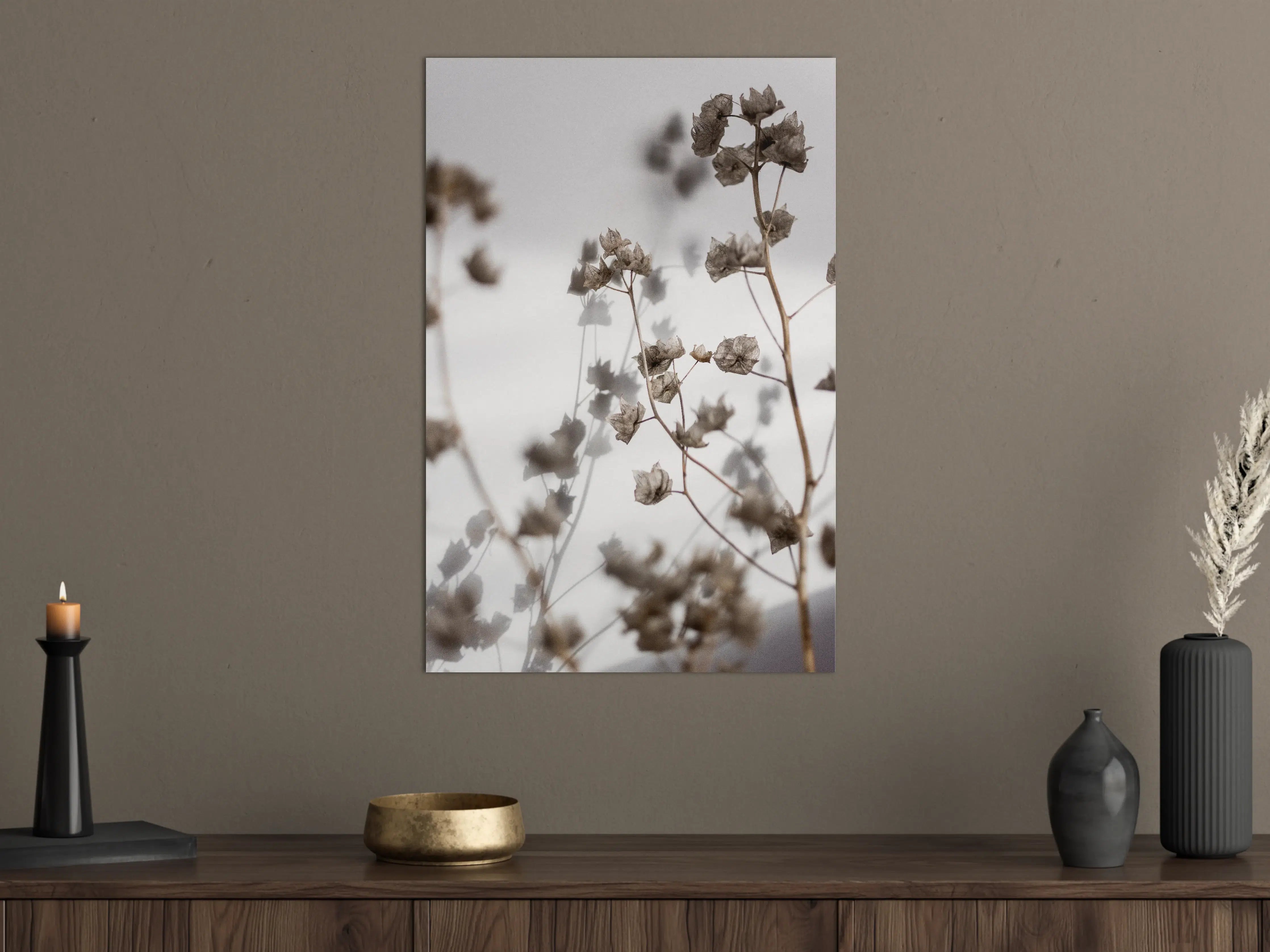 Große Wandbilder - Weiße Trockenblumen im minimalistischen Design