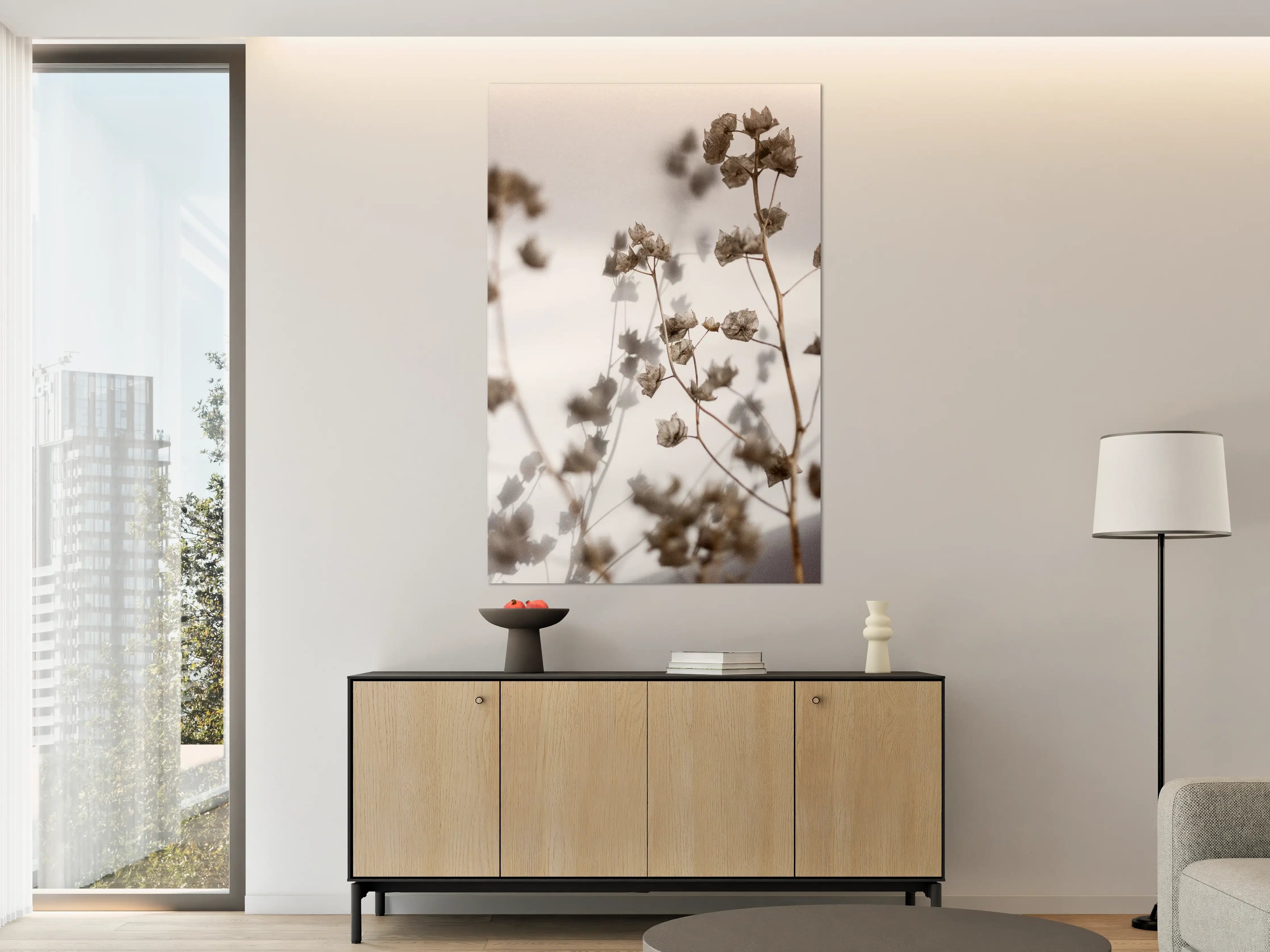 Große Wandbilder - Weiße Trockenblumen im minimalistischen Design