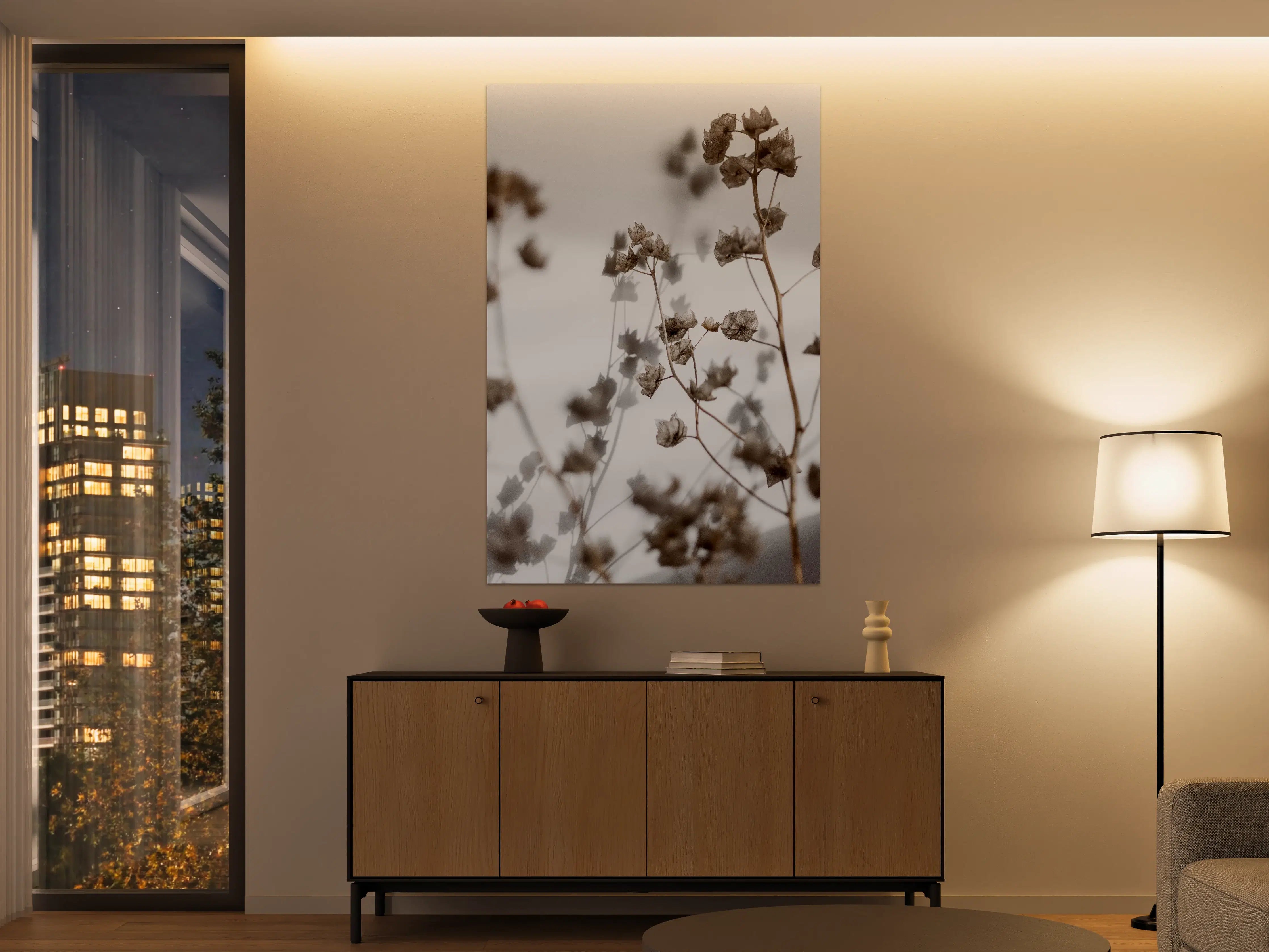 Große Wandbilder - Weiße Trockenblumen im minimalistischen Design
