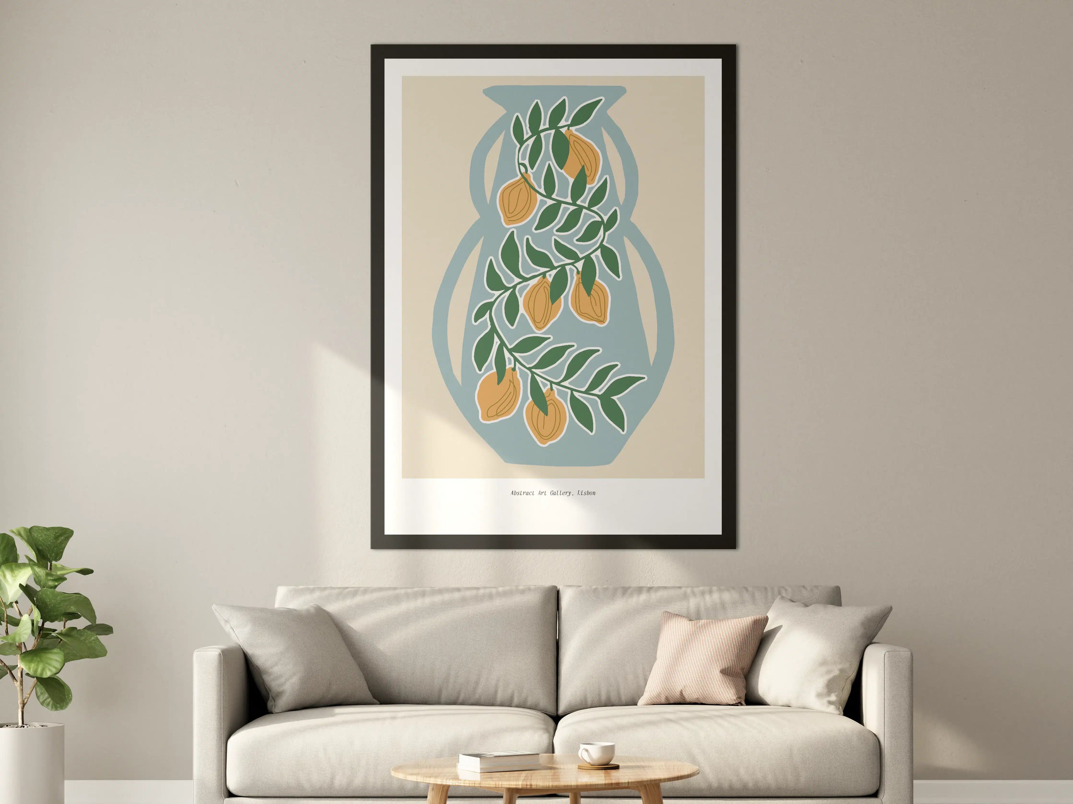 Große Wandbilder - Weiße Vase mit Lorbeerzweigen und Orangen