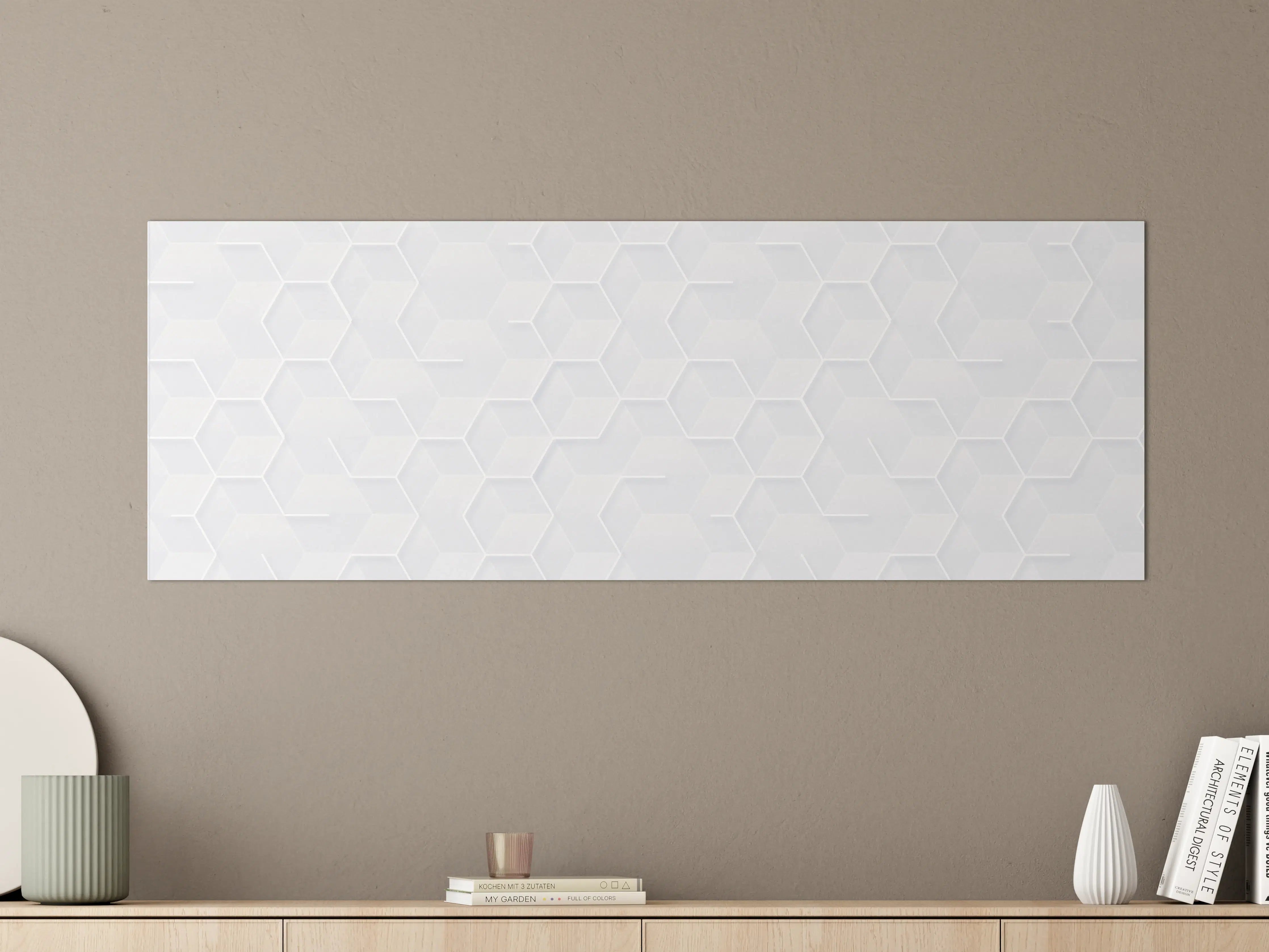 Große Wandbilder - Weiße Wand mit dezenter Hexagon-Musterung