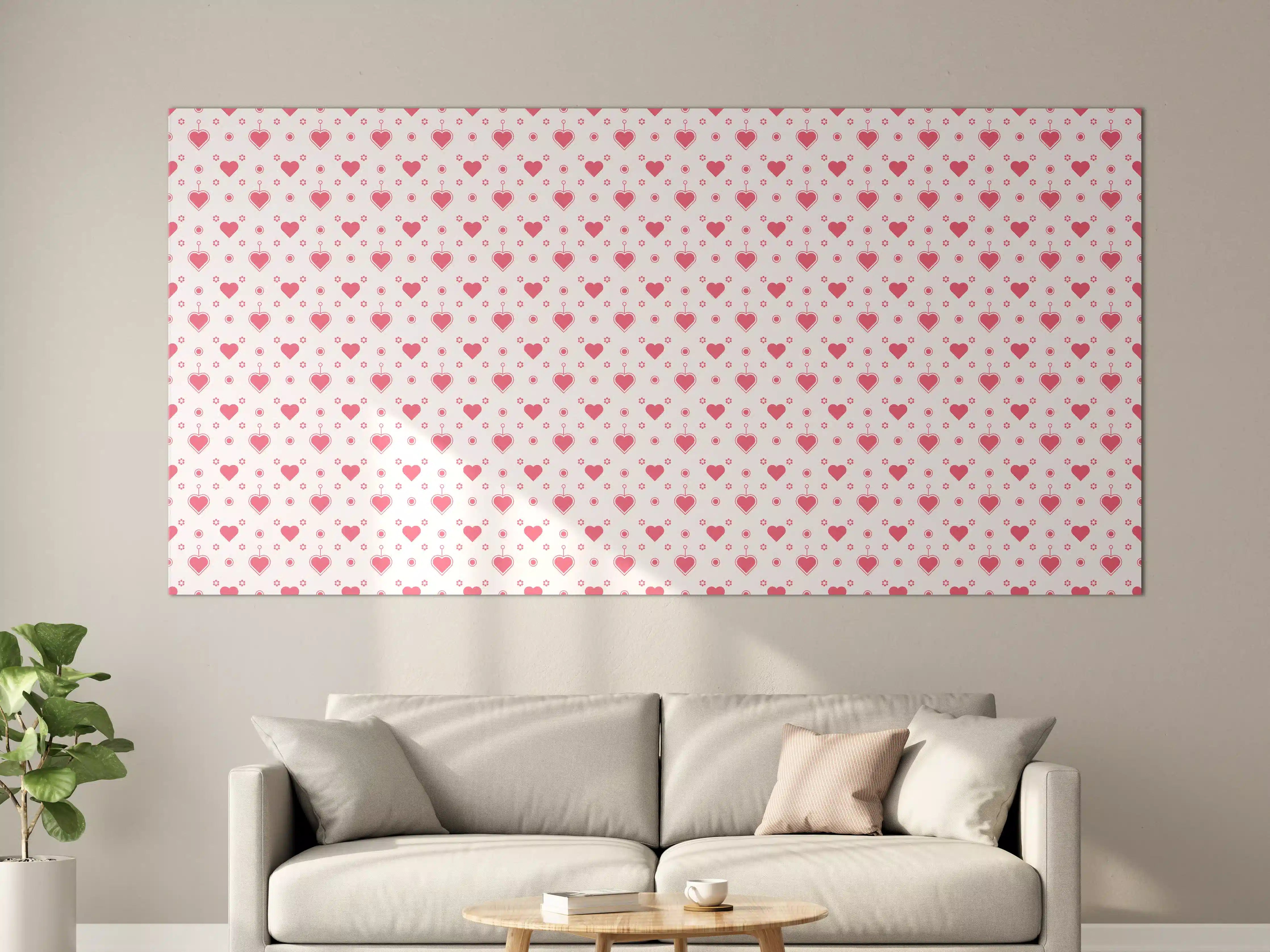 Große Wandbilder - Weiße Wand mit roten Herzen Muster