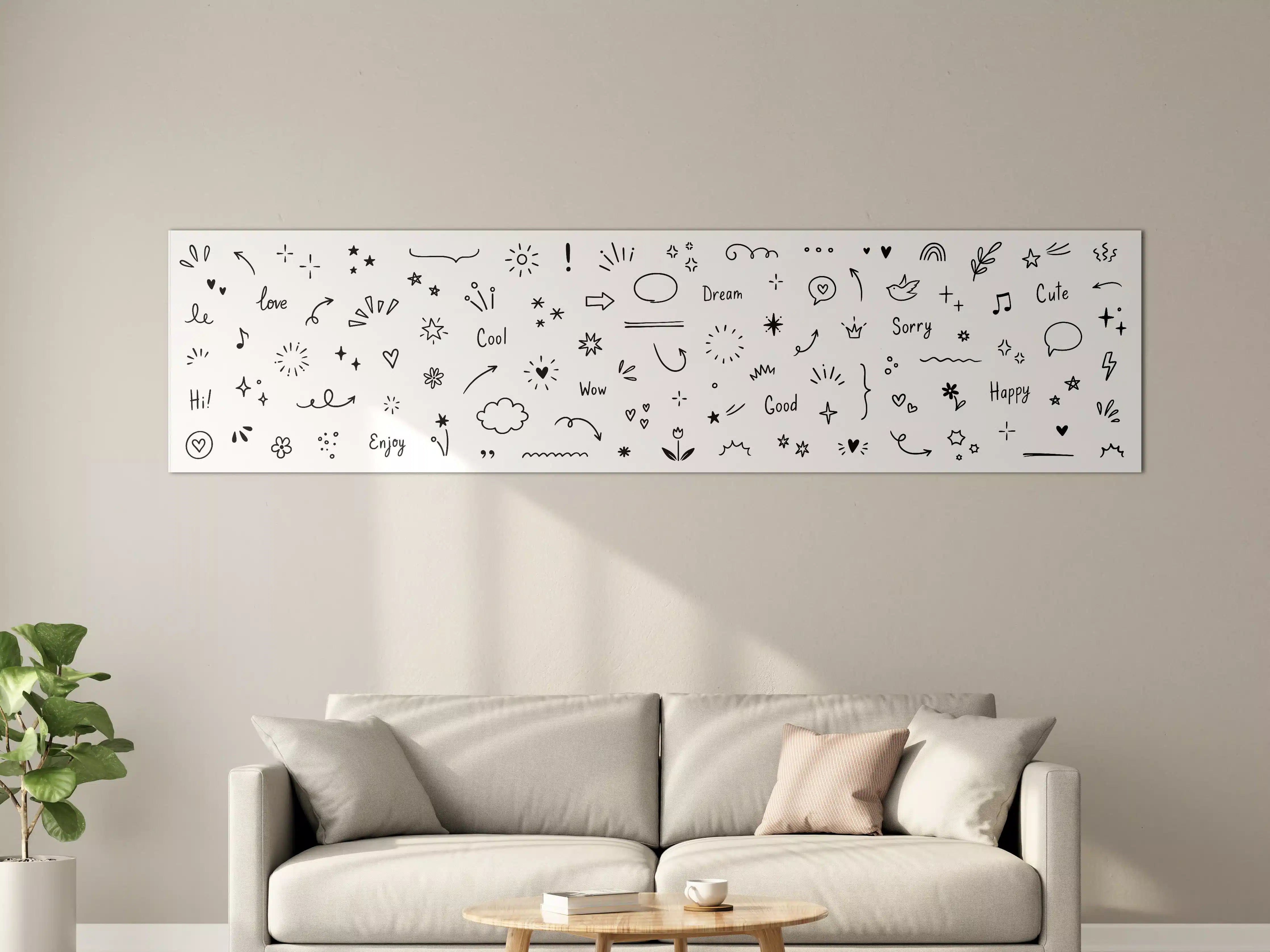 Große Wandbilder - Weiße Wand mit schwarzen Kritzeleien und Texten