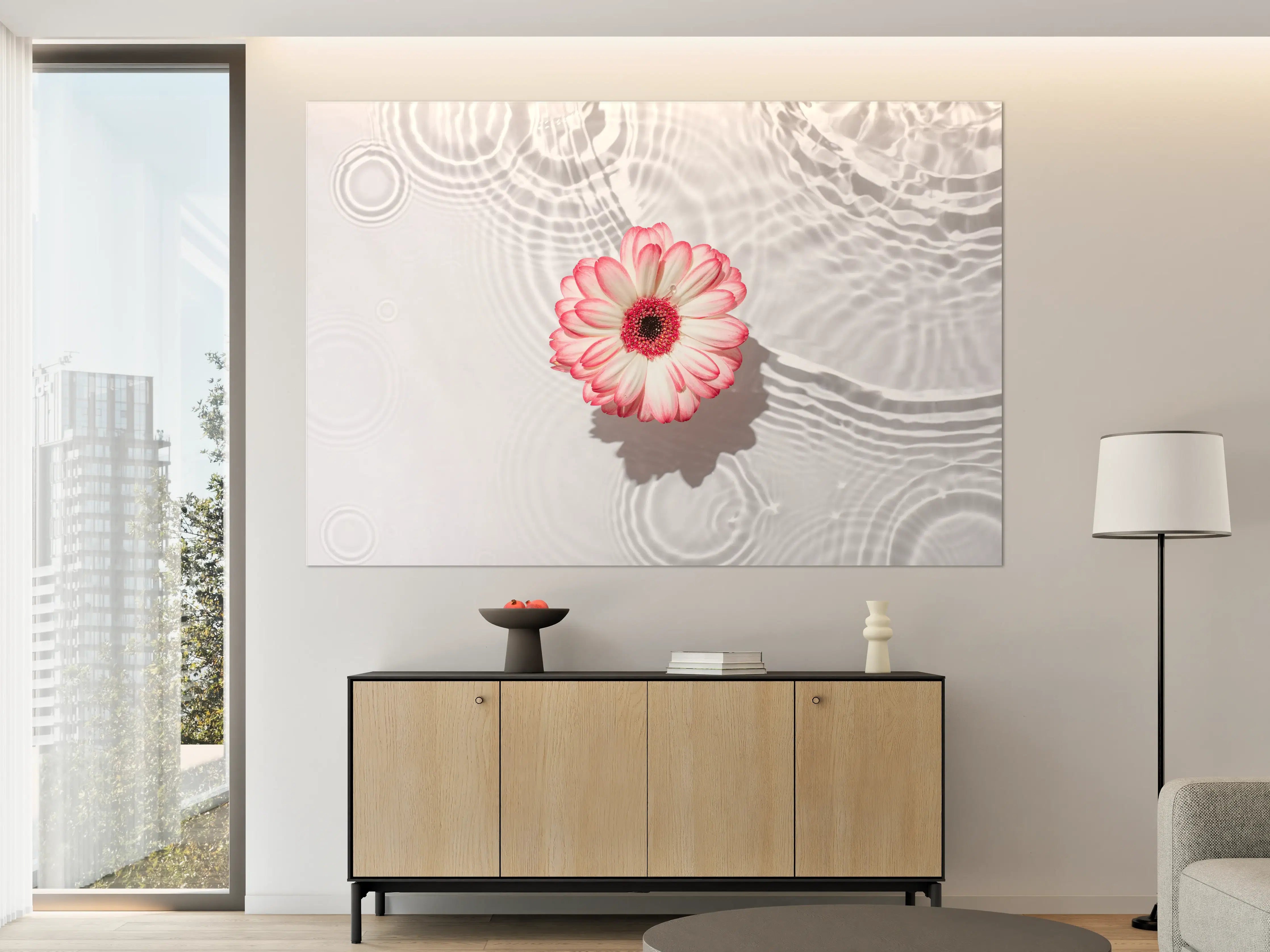 Große Wandbilder - Weiße Wasserblume in Rosa