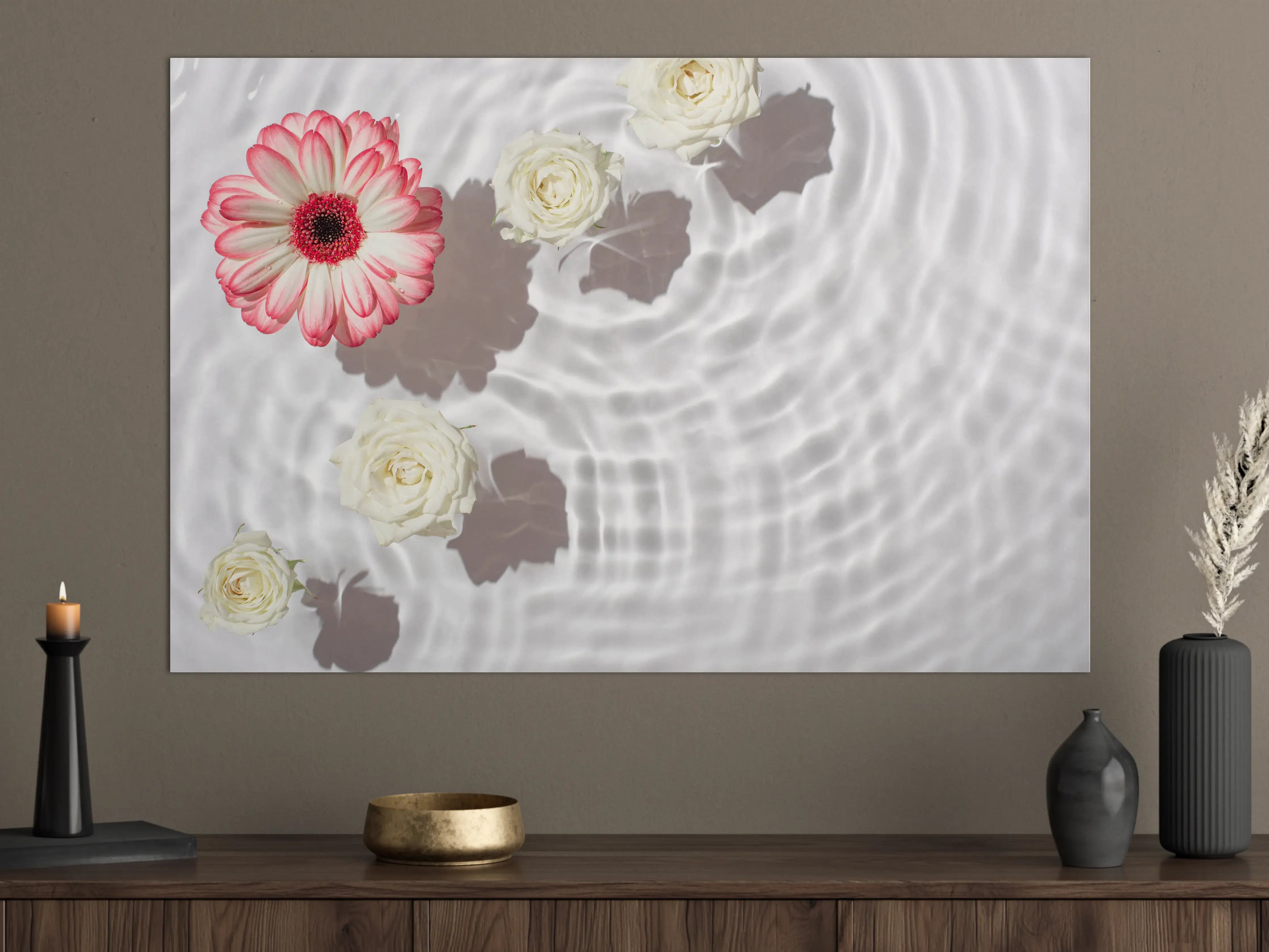 Große Wandbilder - Weiße Wasserblumen mit Rosa-Akzent