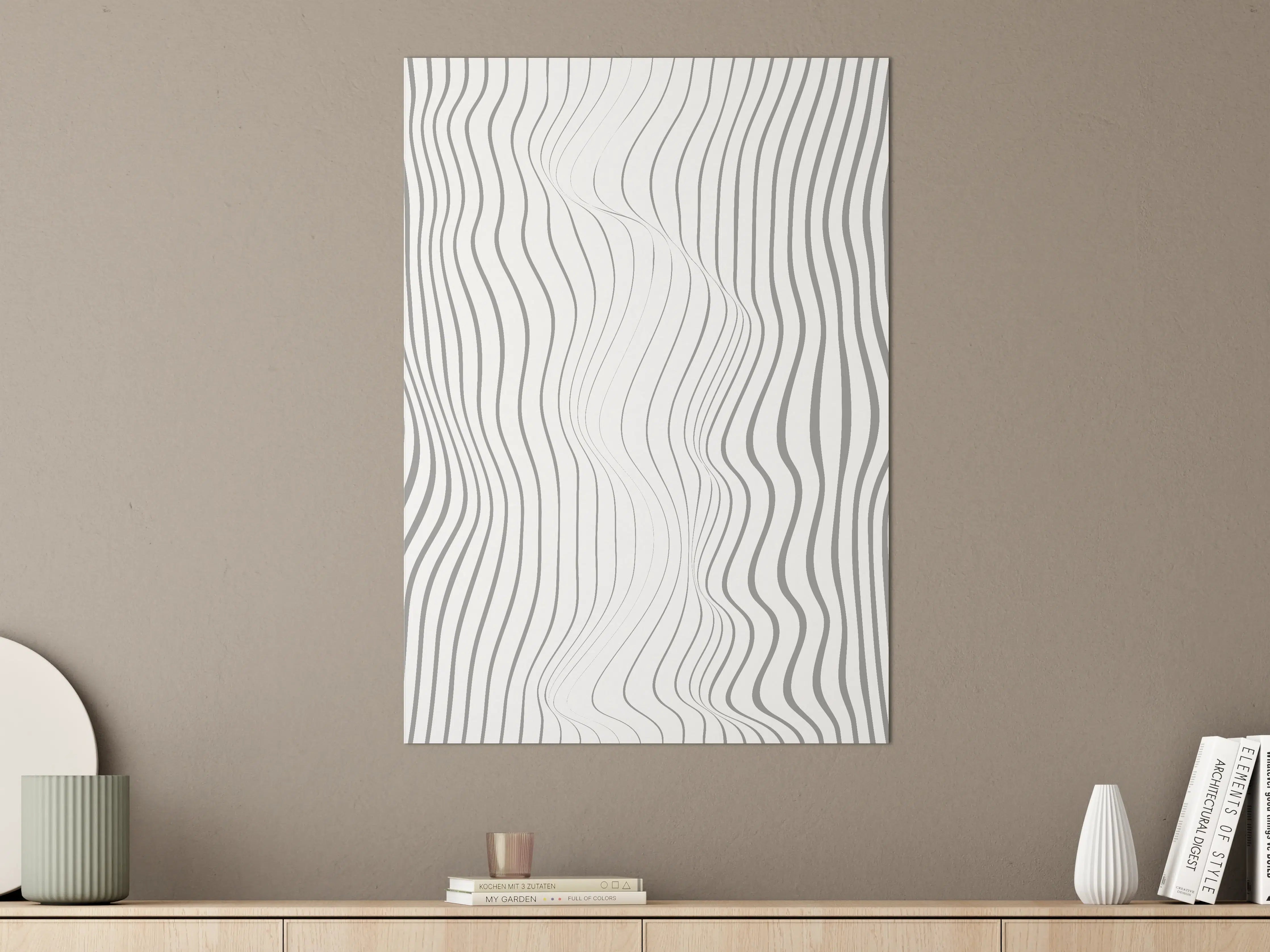 Große Wandbilder - Weiße Wellenlinien auf grau-weißer Textur